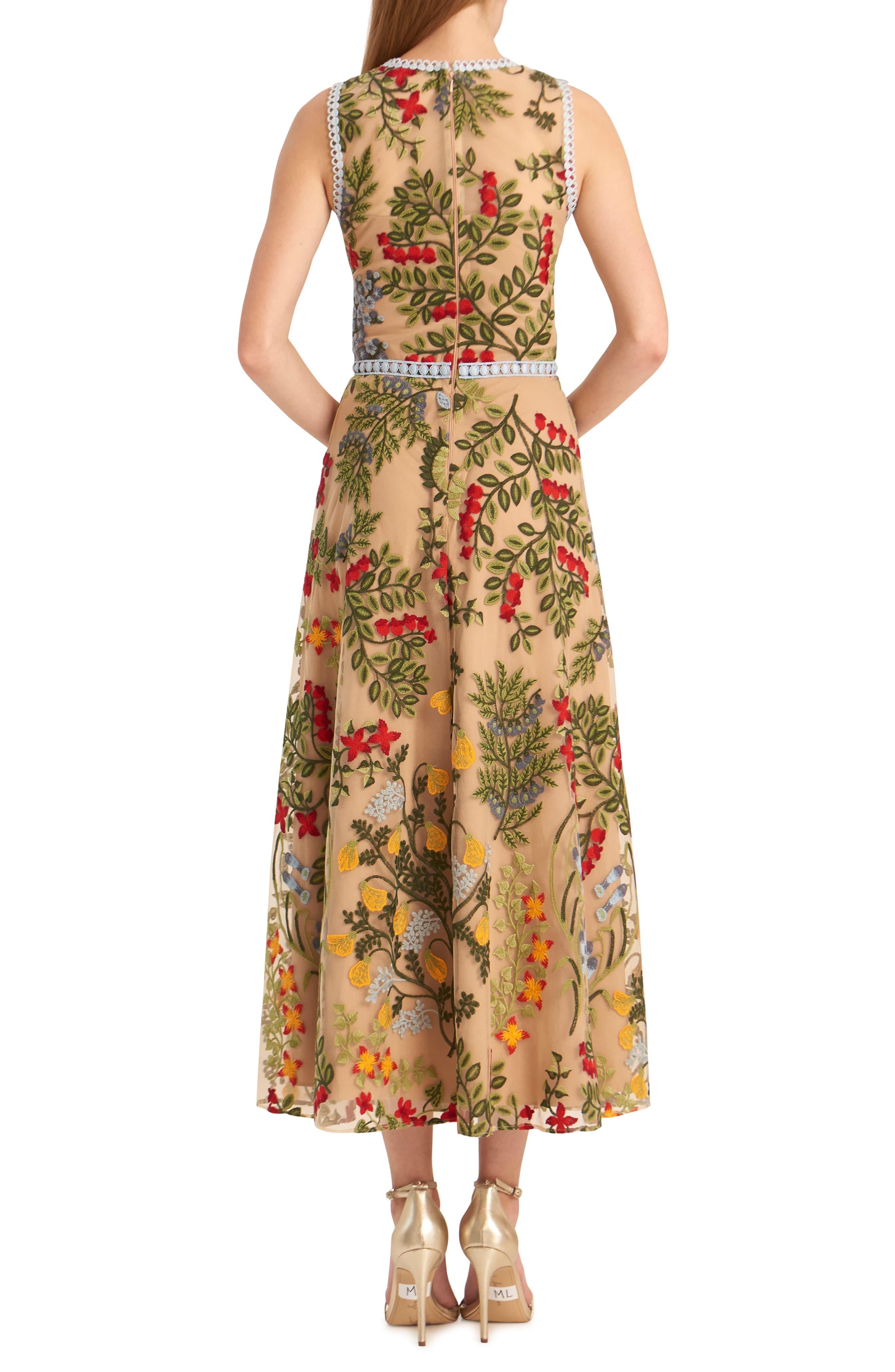 ML Monique Lhuillier Floral Embroidered Mesh A-line Dress - Lyst