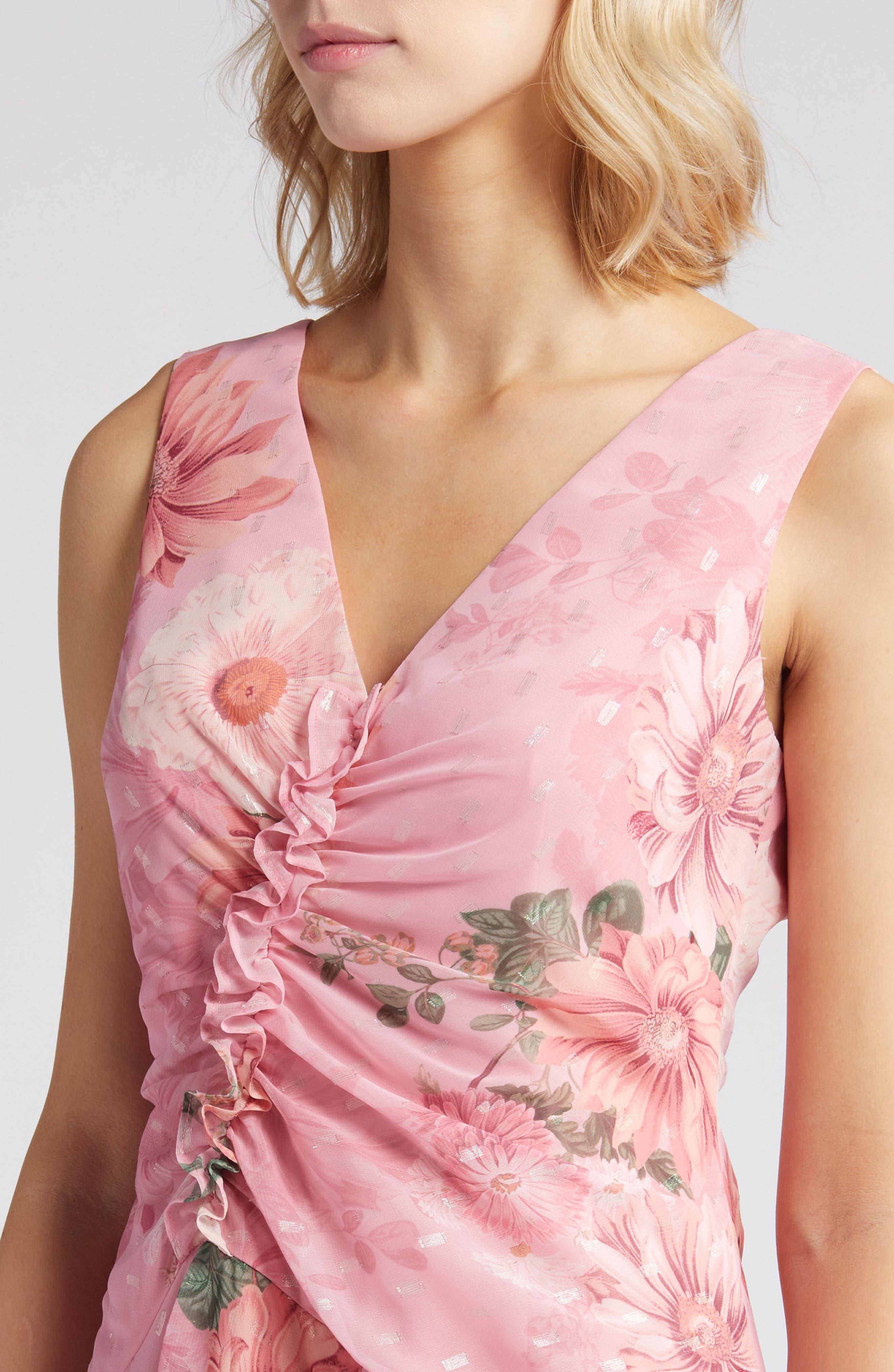 Eliza J Floral Ruched Clip Dot Chiffon Cocktail Dress in Pink Lyst