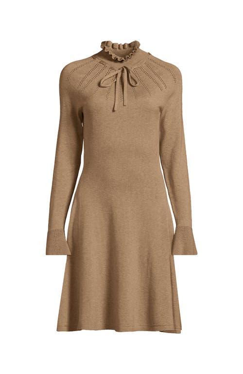 Lands' End Fine Gauge Cotton Fit And Flare Sweater Dress in Natural | Lyst