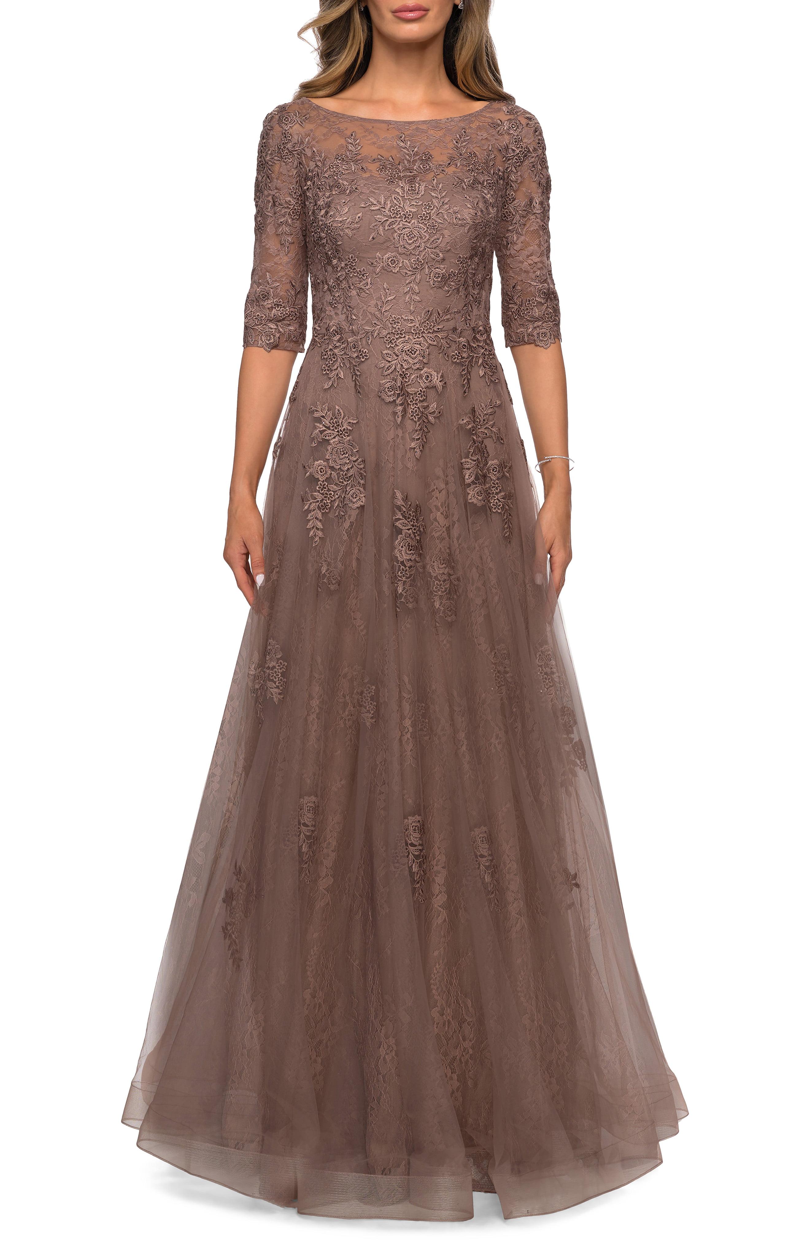 La Femme Floral Lace & Tulle Gown in Cocoa (Brown) Lyst