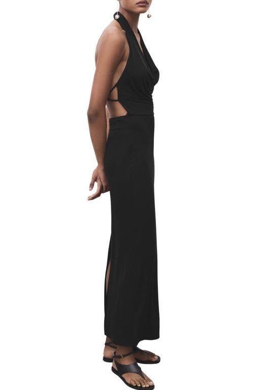 Mango Draped Cowl Neck Halter Dress in Black | Lyst