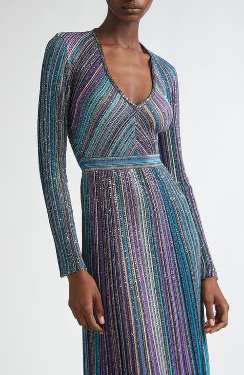 MISSONI ストライプ 長袖 アンサンブル One-shoulder dress in striped ribbed knit with lurex