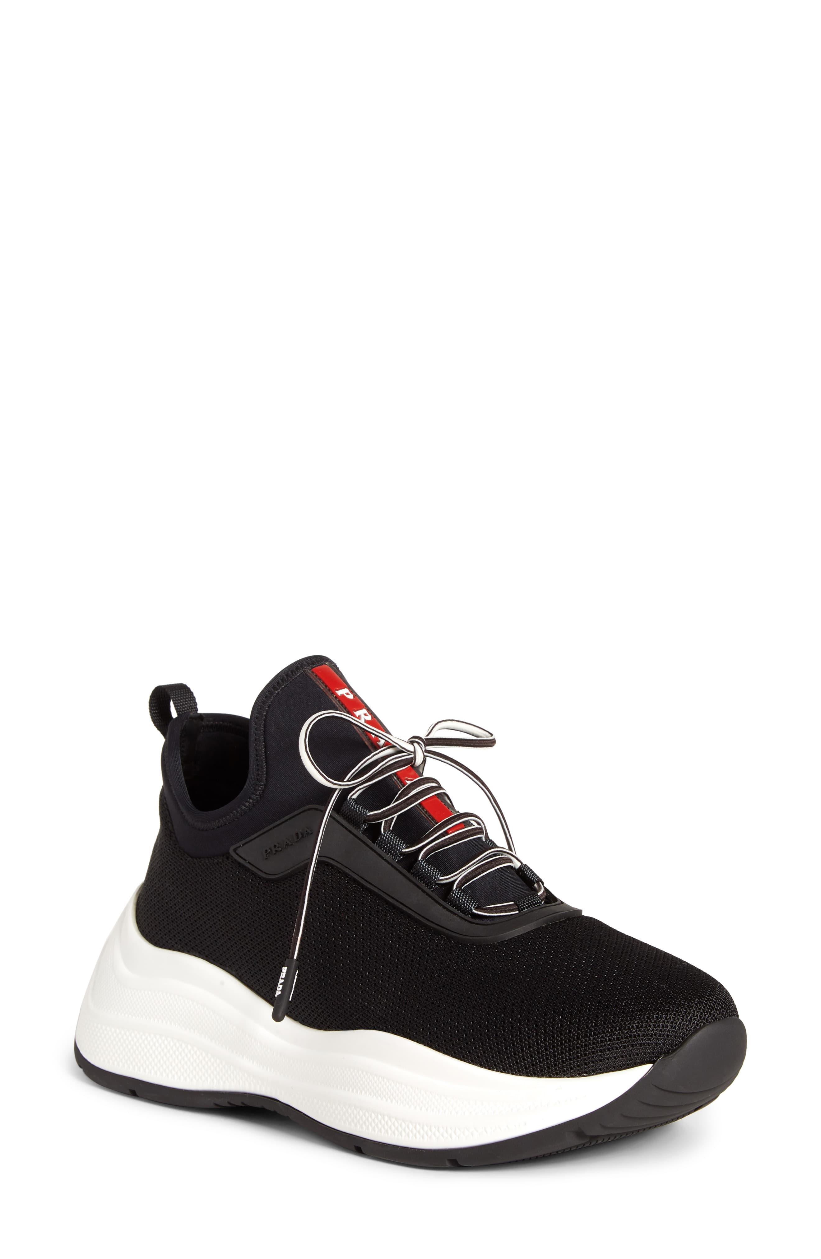 Prada Platform Lace-up Sneaker in Black - Lyst