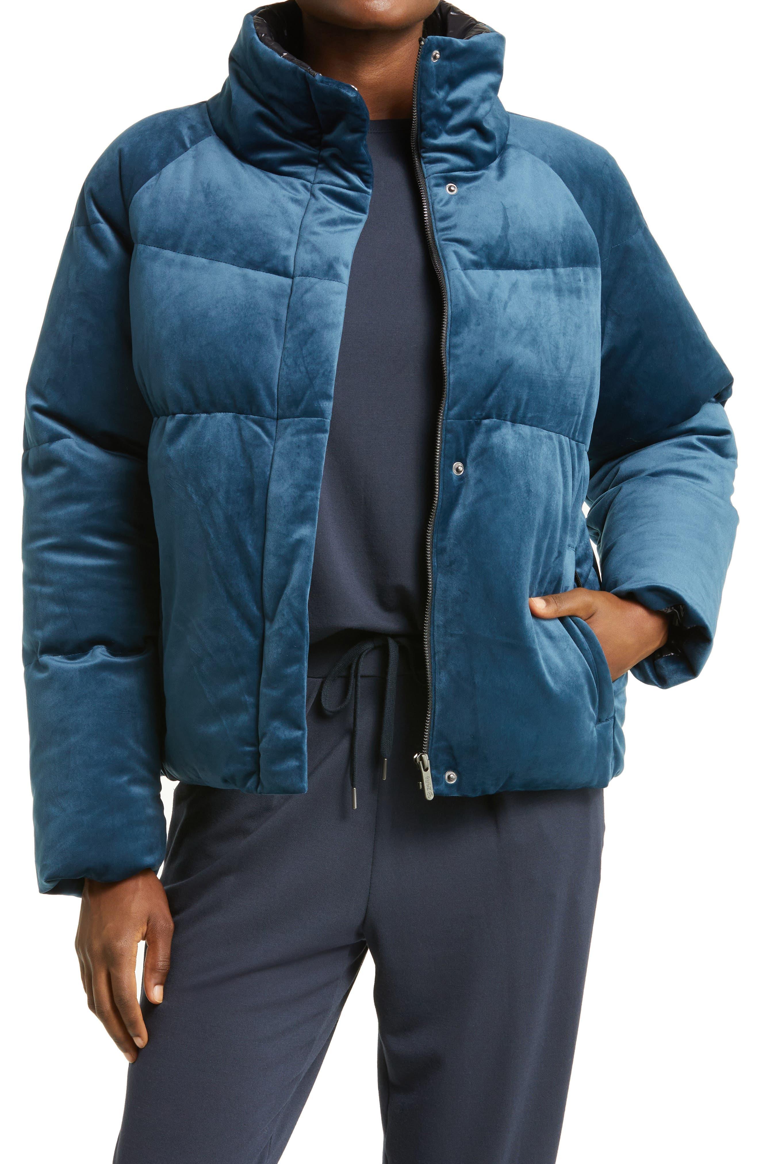 Zella Velvet Puffer Jacket in Blue Lyst