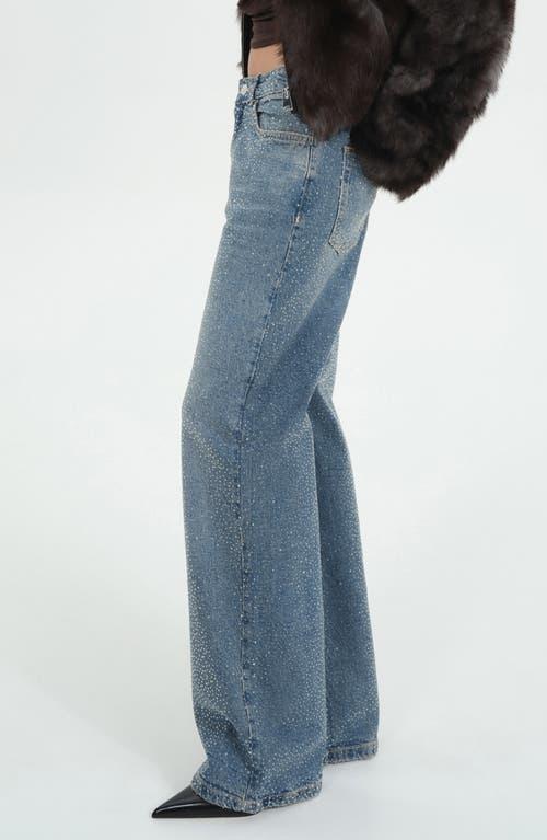 Mango Isla Rhinestone Embellished Wide Leg Jeans in Blue Lyst