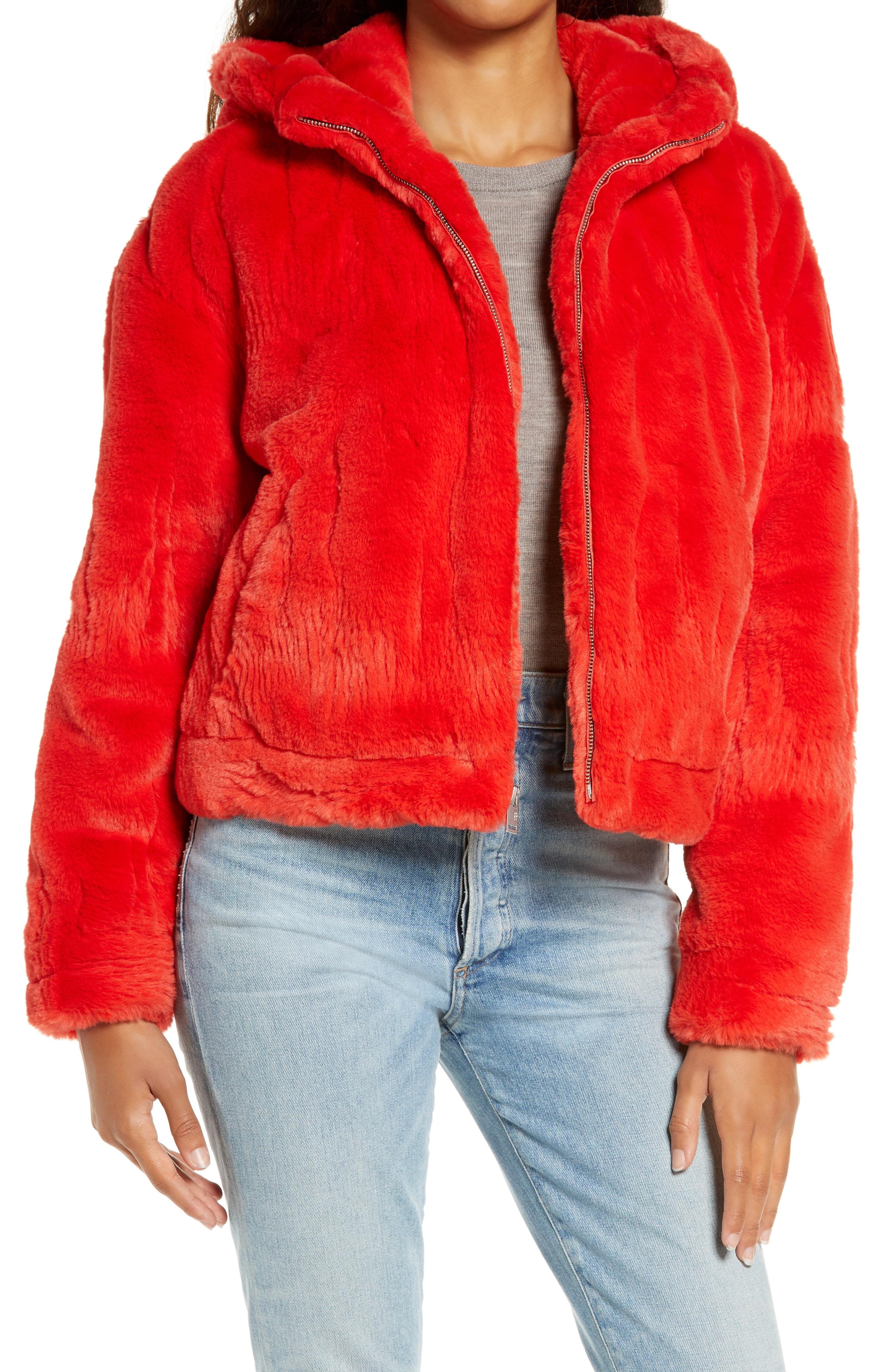UGG UGG Mandy Faux Fur Hooded Jacket in Red - Lyst