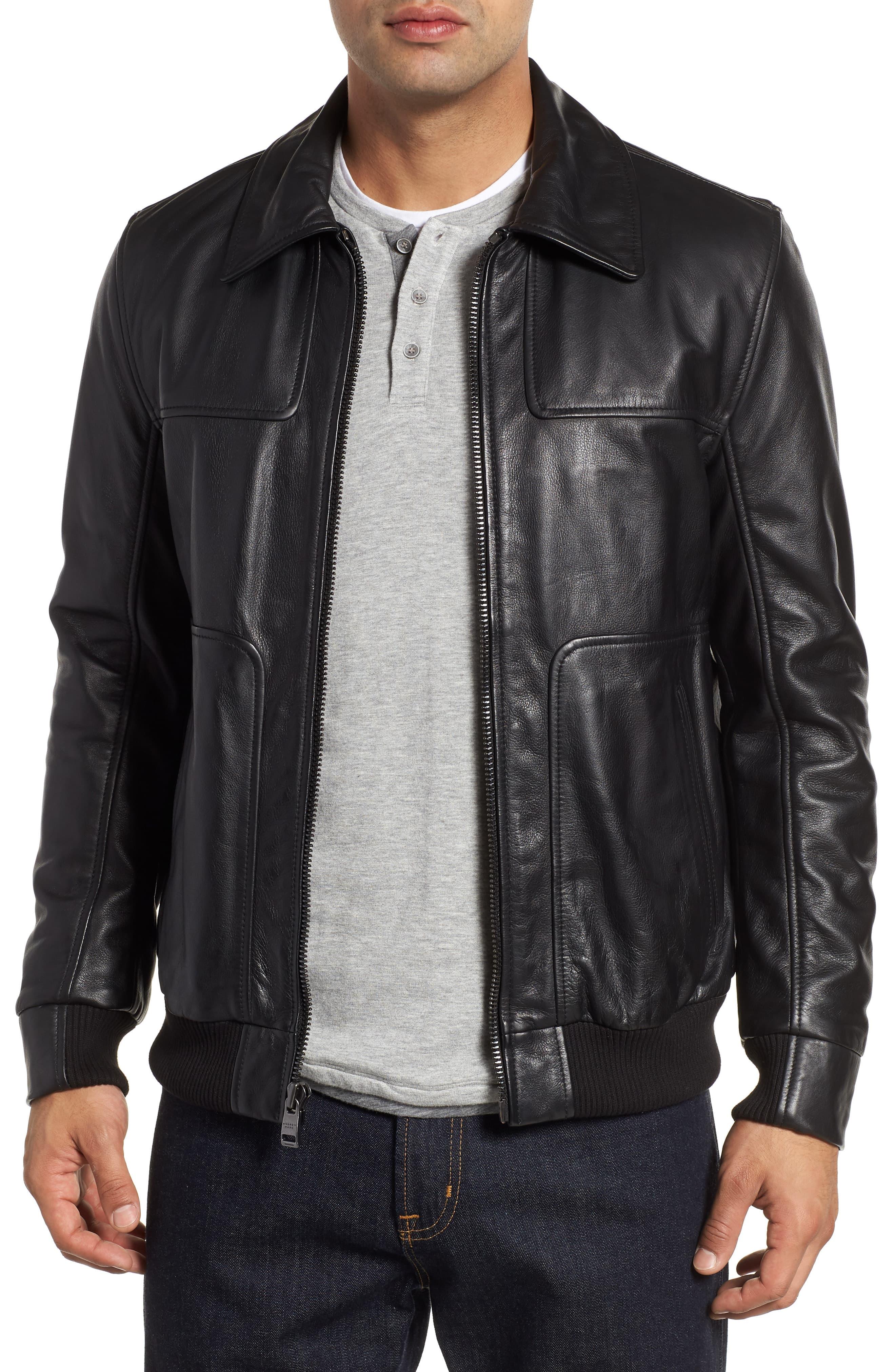 Andrew Marc Vaughn Shirt Collar Leather Bomber Jacket in Black for Men ...