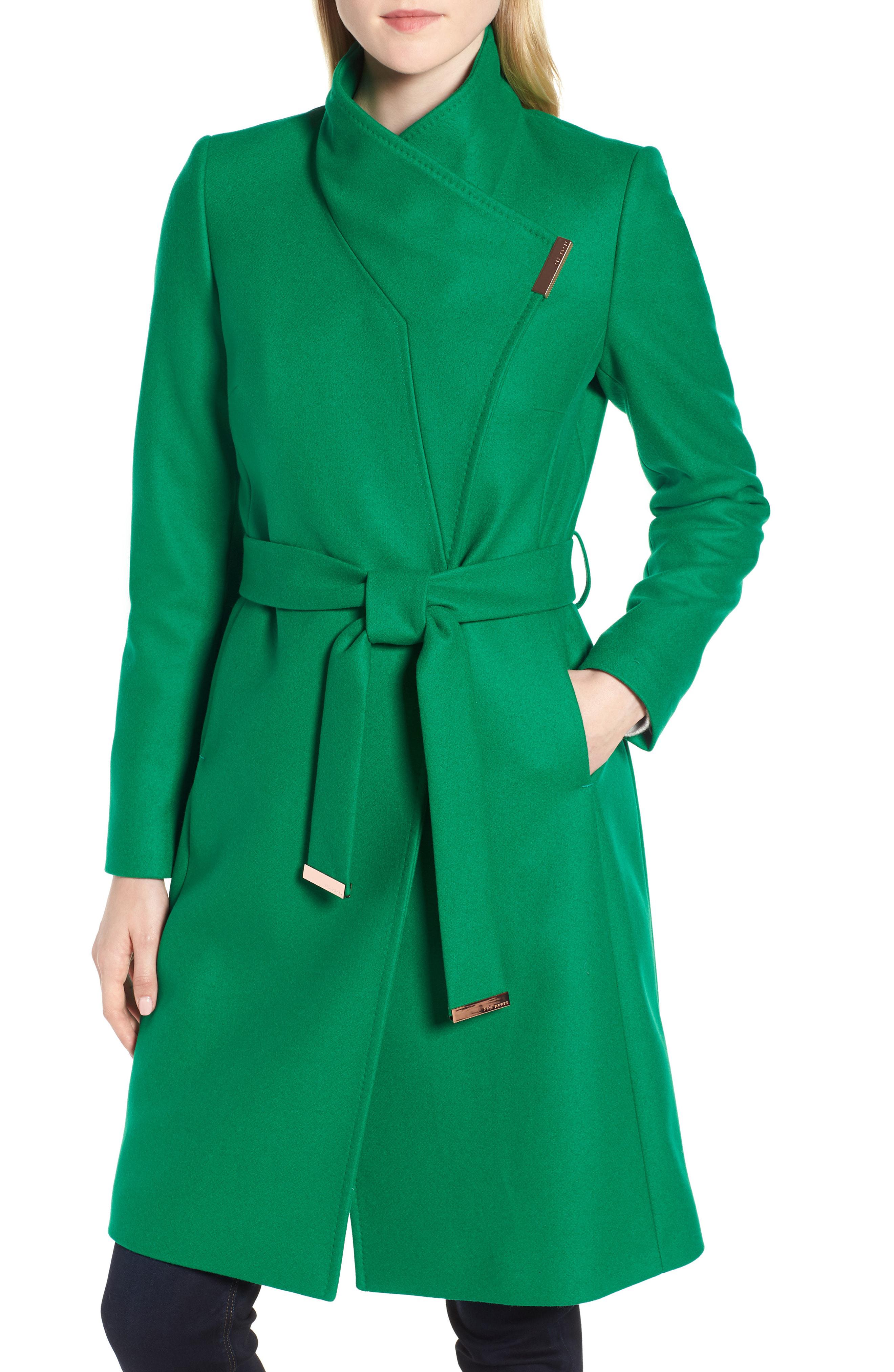 green wool wrap coat