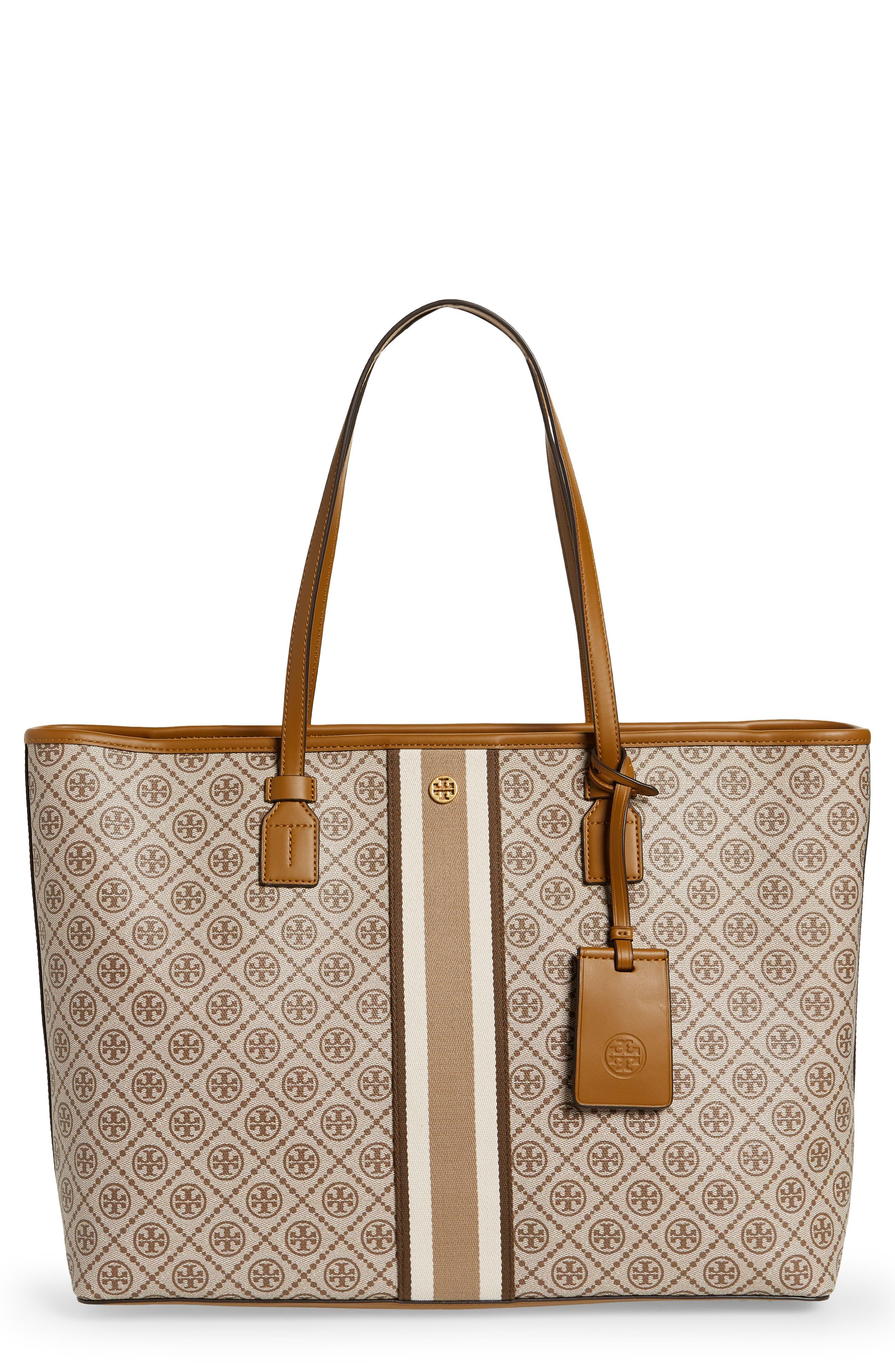 Tory Burch T Monogram Coated Canvas Tote in Brown | Lyst