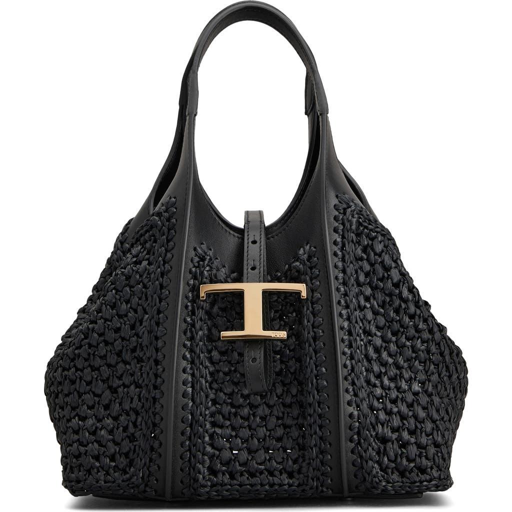 Tod's Mini T Timeless Crochet Raffia & Leather Shopping Bag