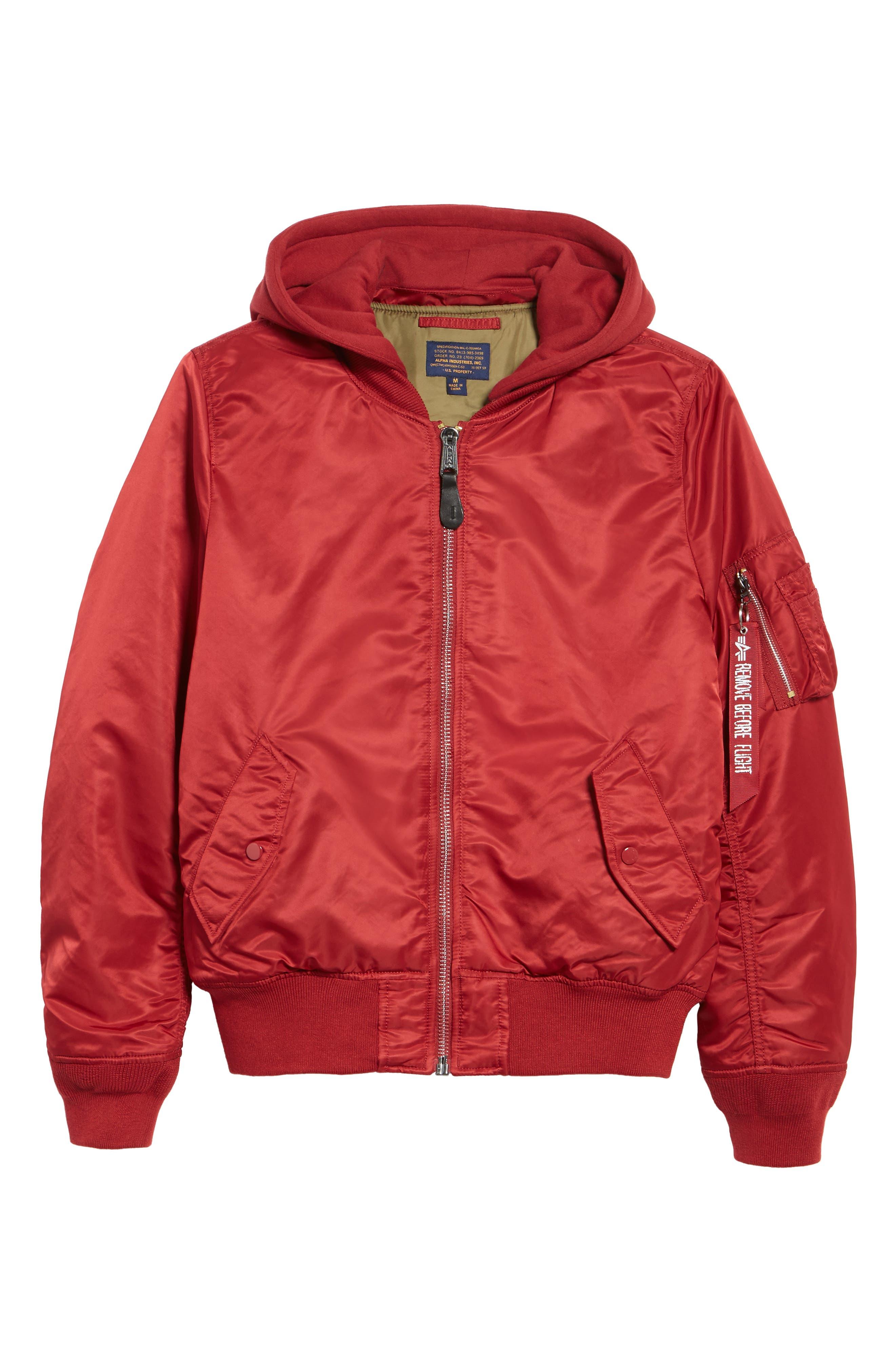 Alpha Industries Ma-1 Natus Hooded Bomber Jacket In Commander Red/olive  Lining At Nordstrom Rack for Men | Lyst