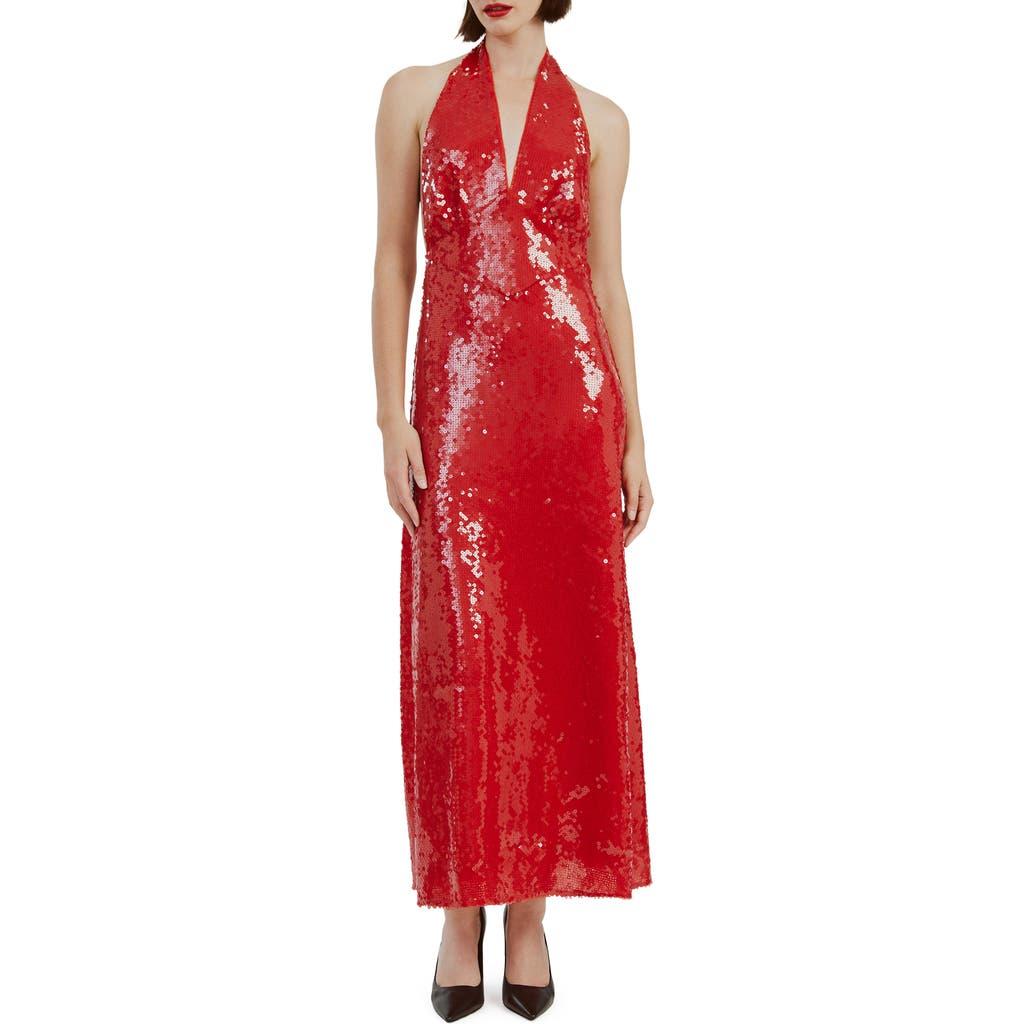 Bardot Freja Sequin Open Back Halter Maxi Dress in Red | Lyst