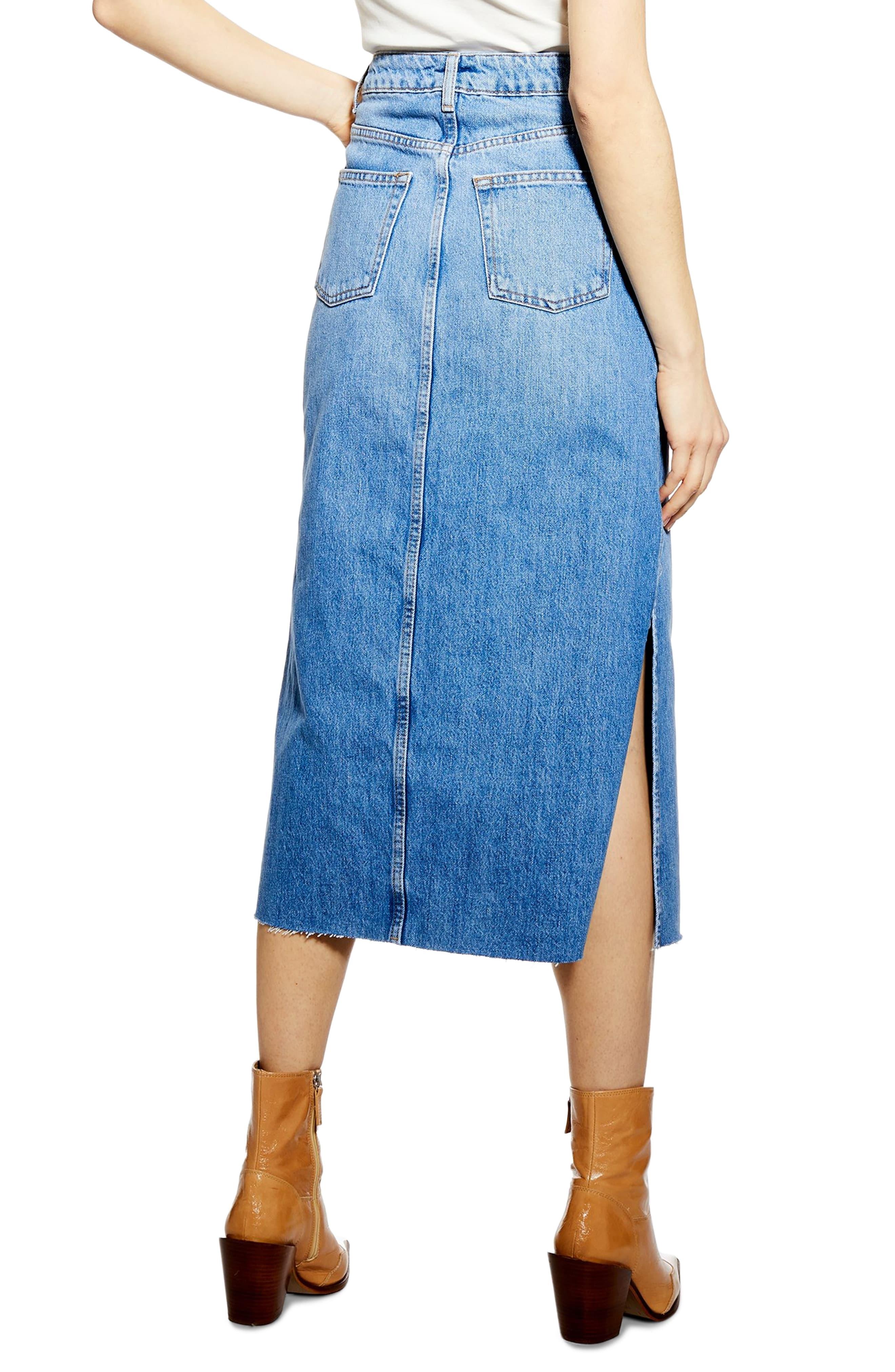 Split Denim Midi Skirt in Mid Denim (Blue) Lyst