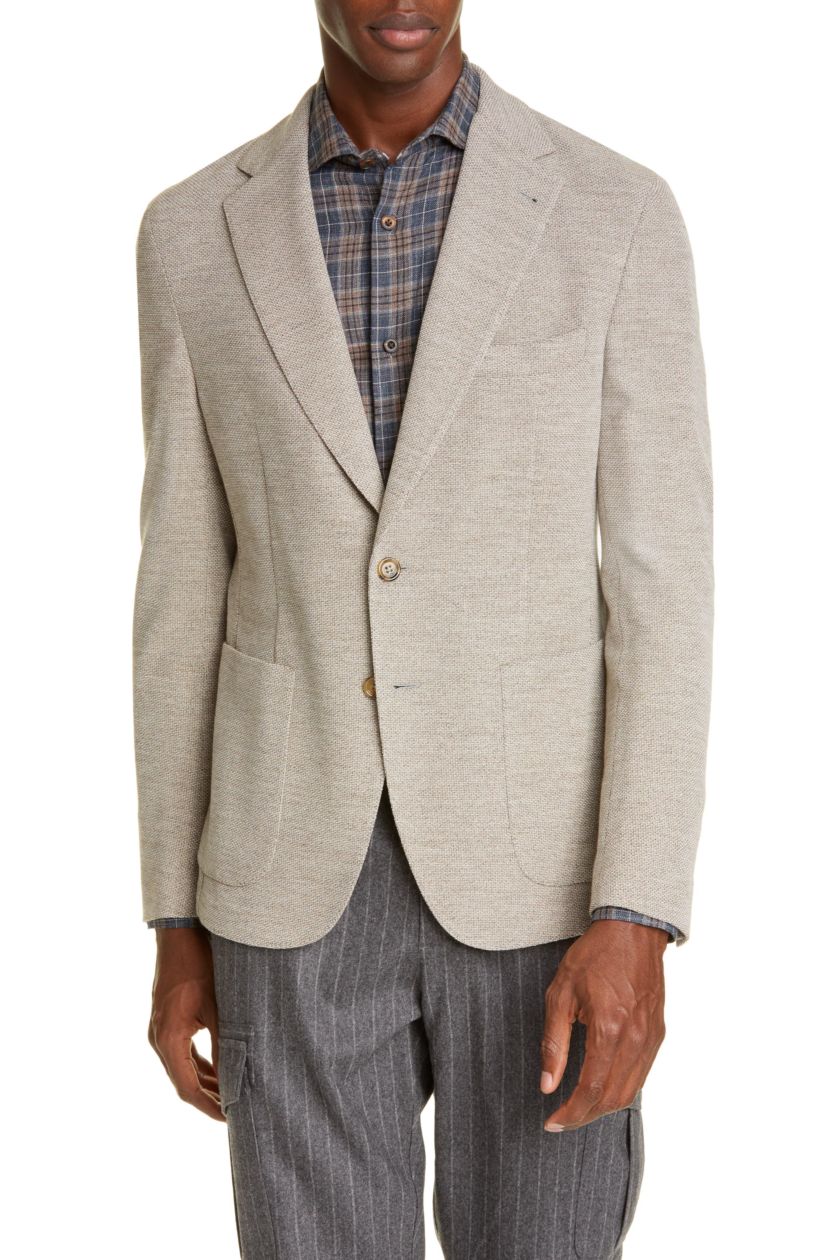 Eleventy Trim Fit Knit Wool & Cotton Sport Coat in Sand (Natural) for