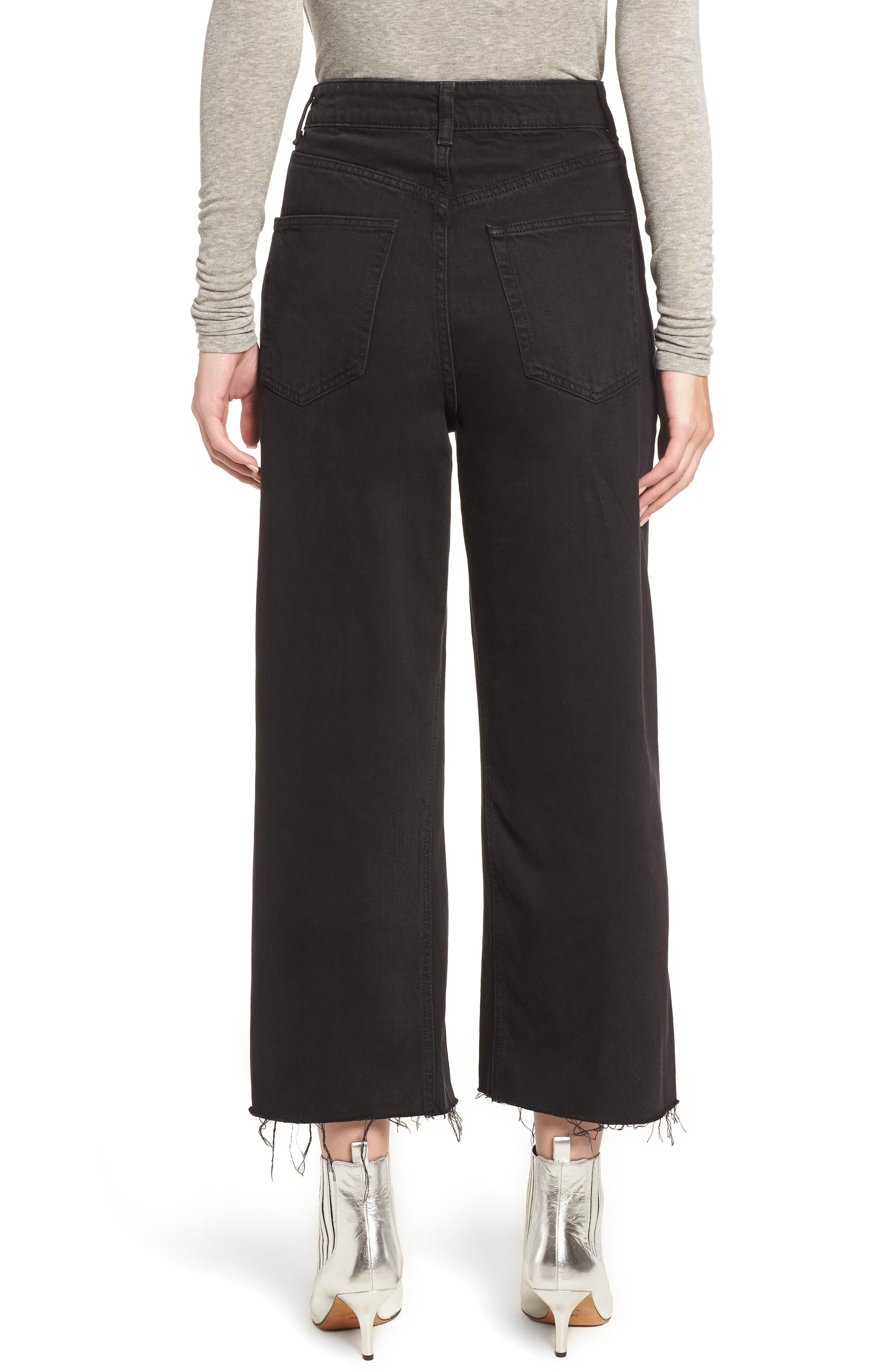 washed black cropped wide leg jeans