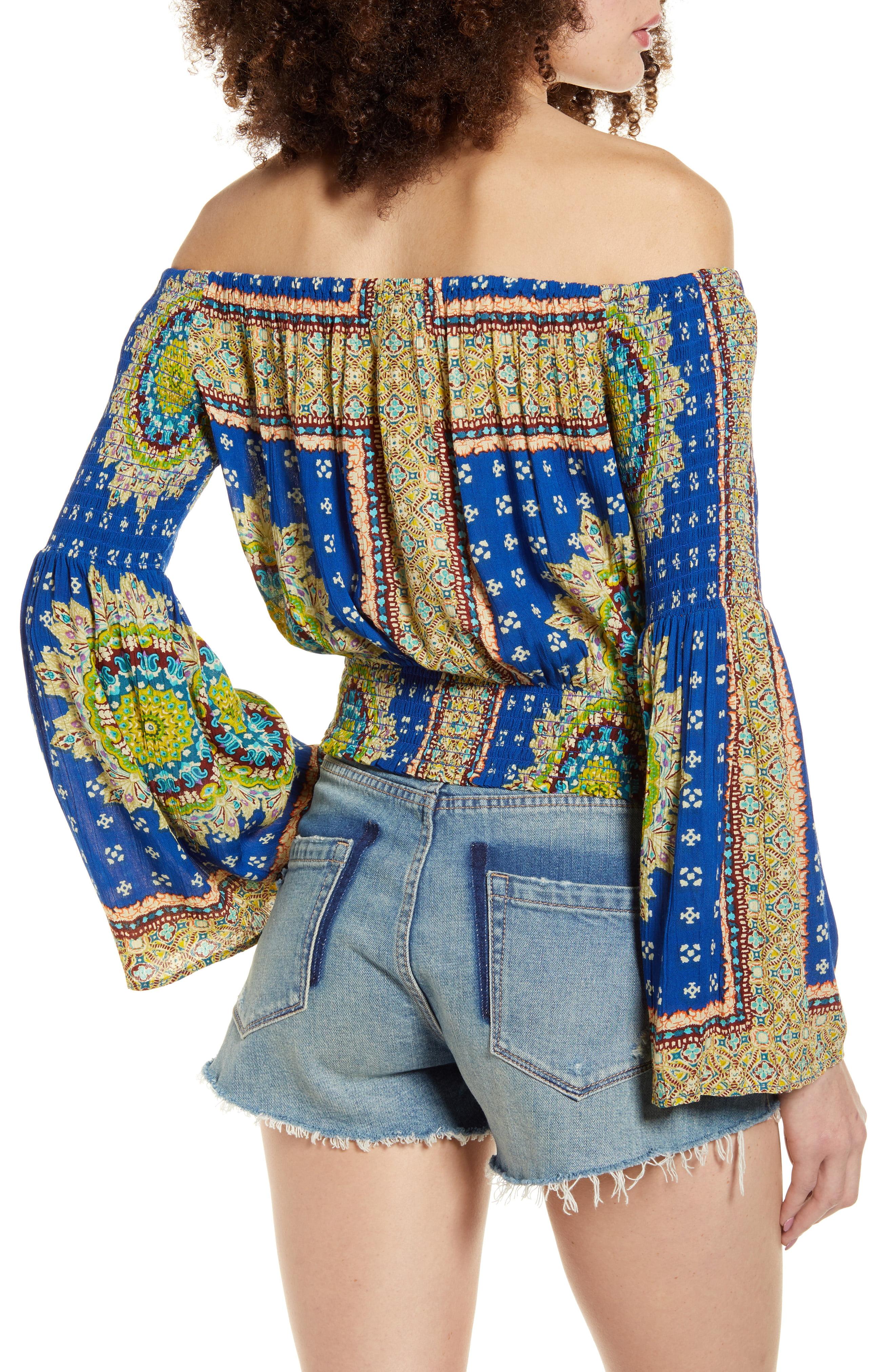 Band Of Gypsies Perth Off The Shoulder Top in Blue - Lyst