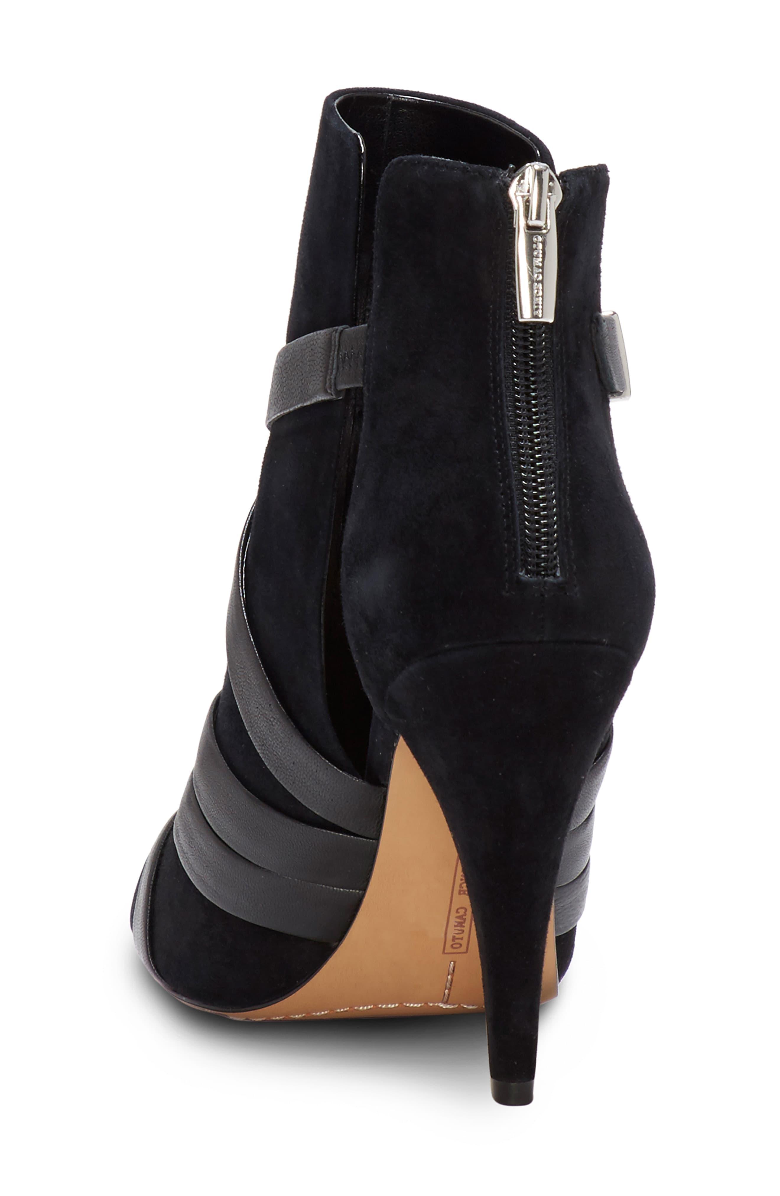 achika belted peep toe bootie vince camuto