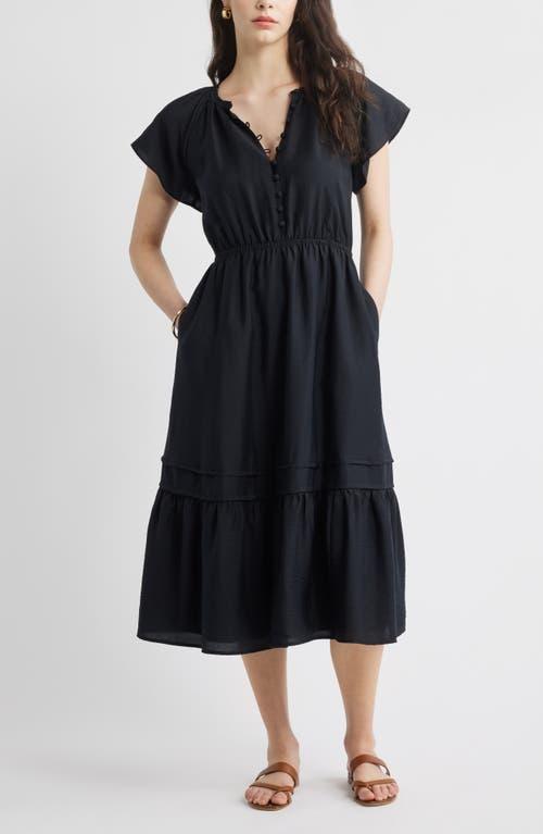 Caslon Front Button Midi Dress in Black Lyst