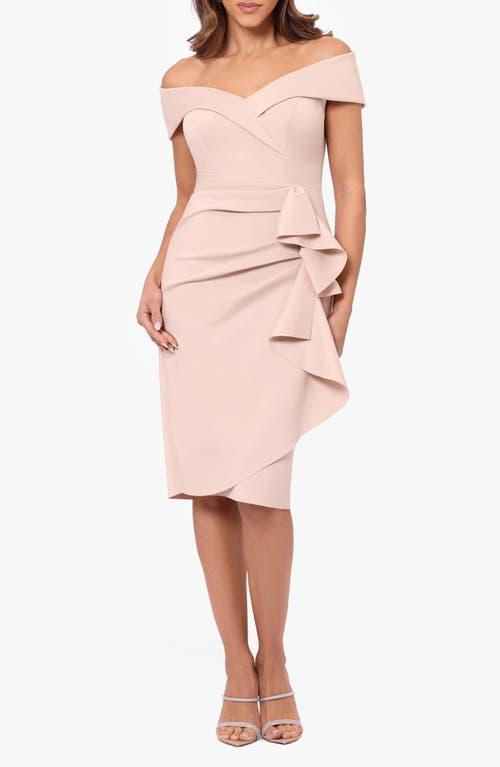 xscape ruffled off-the-shoulder bodycon dress Xscape Petite Ruffled Sweetheart-Neck Fit & Flare Gown - Black