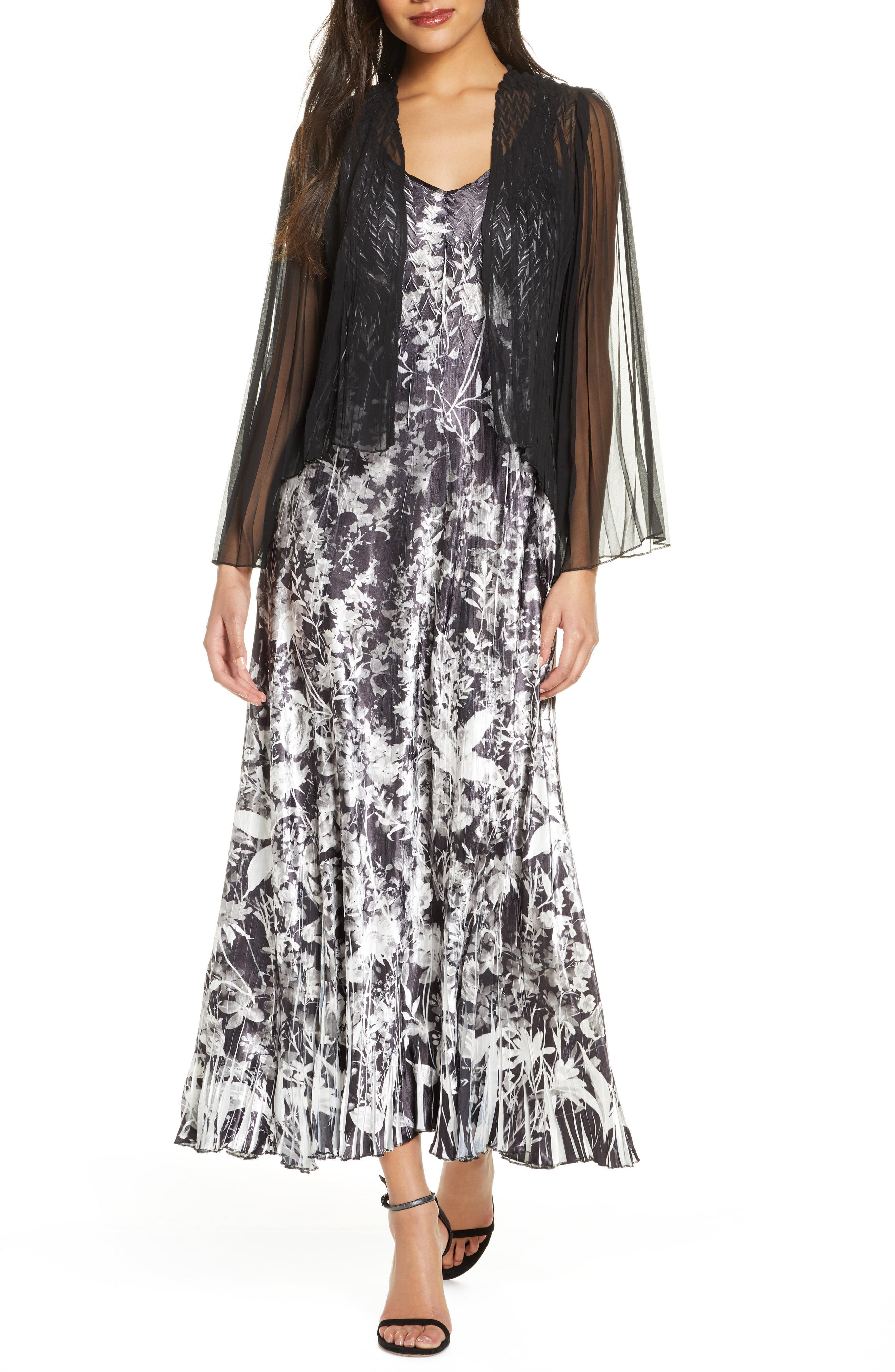 Komarov Floral Charmeuse & Chiffon Maxi Dress & Jacket in Black Lyst