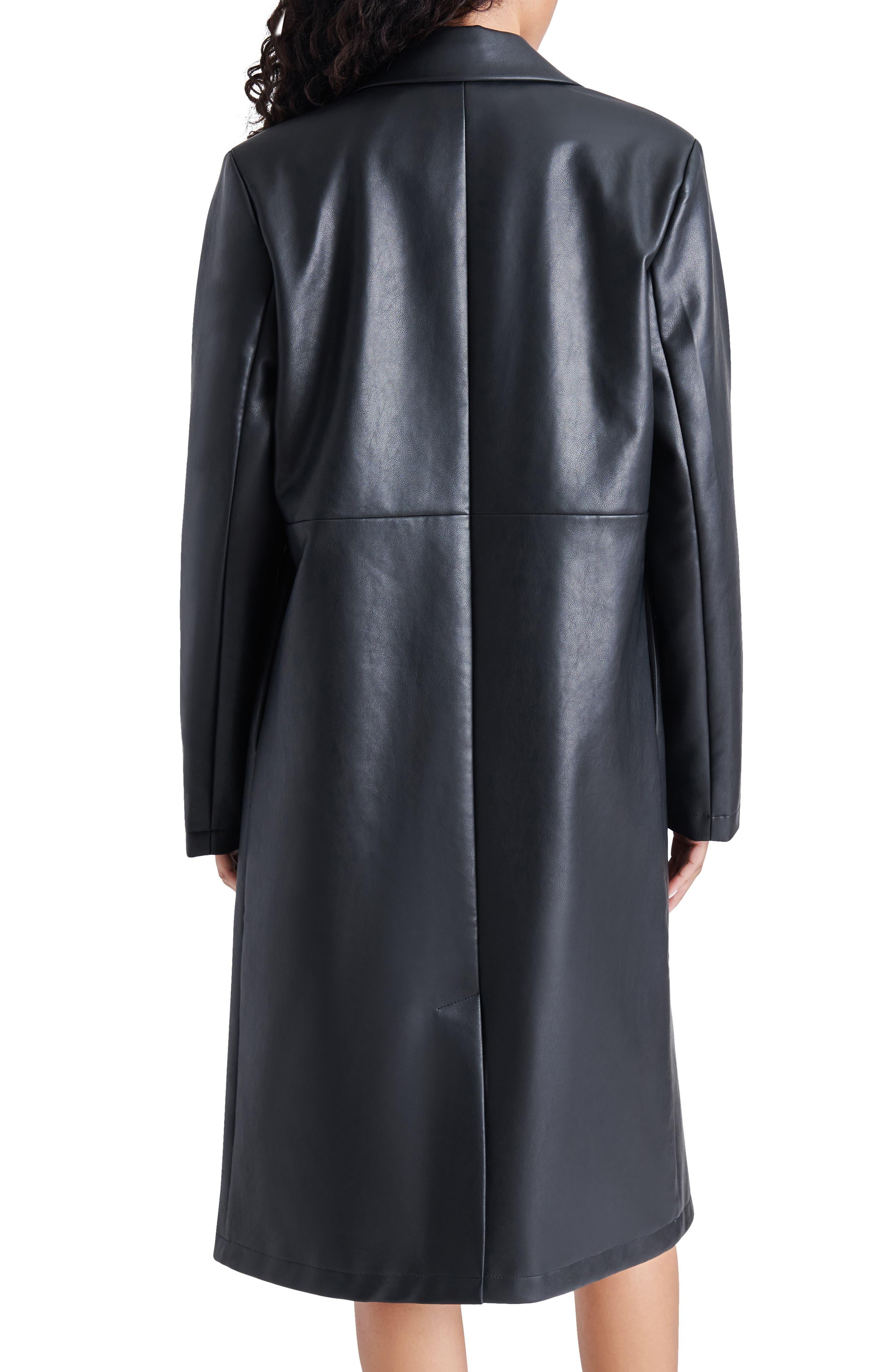 Long black/brown soft faux leather belted trench coat  Long leather coat, Trench  coats women, Faux leather coat
