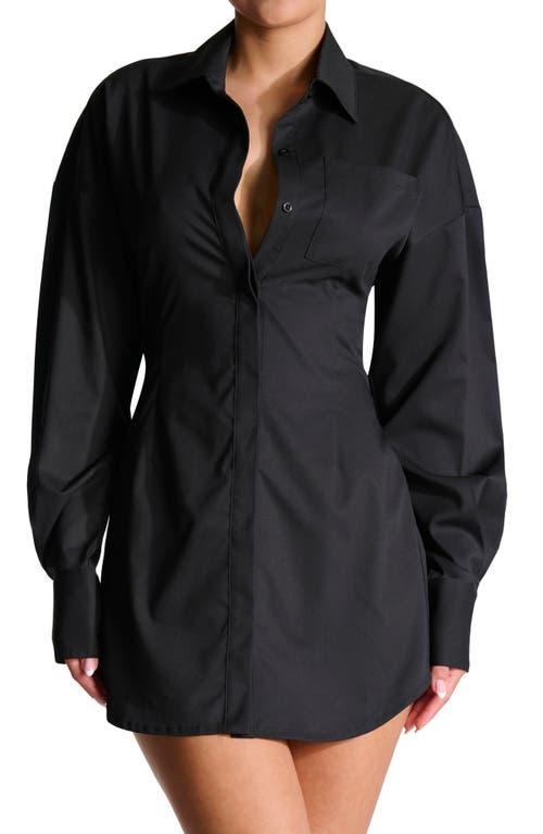 Naked Wardrobe Long Sleeve Corset Mini Shirtdress in Black | Lyst