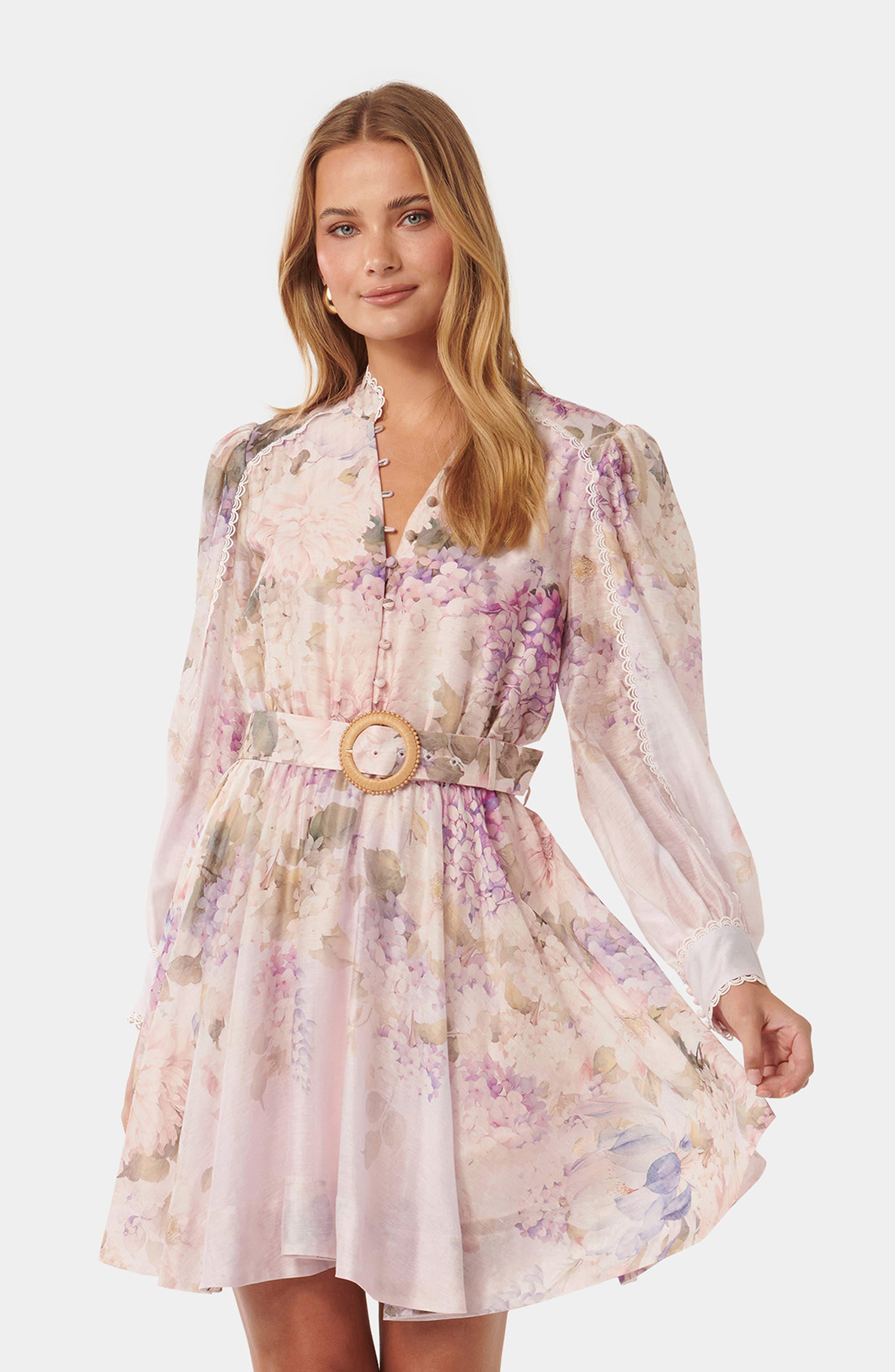 EVER NEW Vienna Lace Trim Belted Long Sleeve Shirtdress in