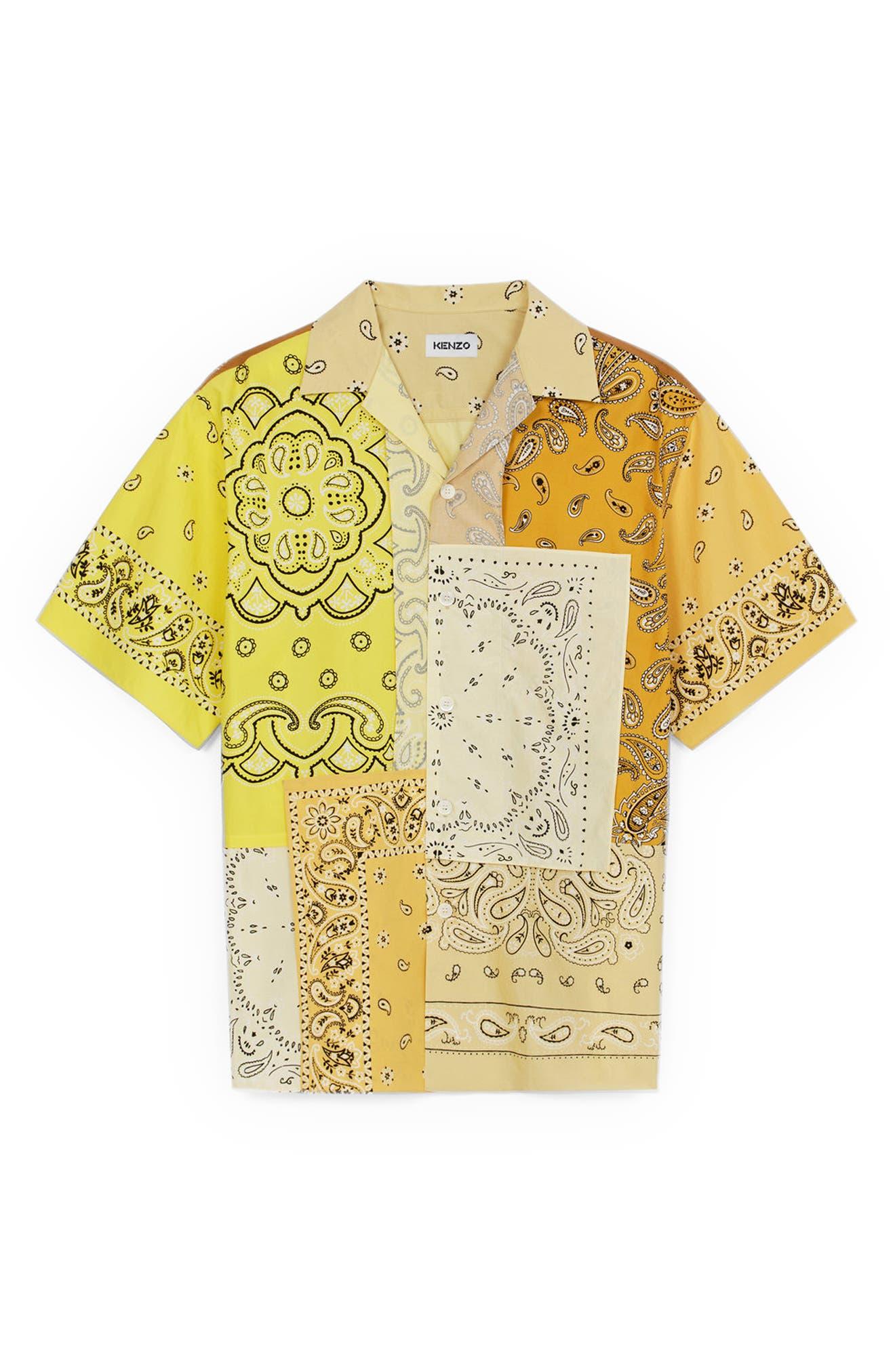 KENZO Patchwork Bandana Print Short Sleeve Button-up Shirt in Yellow for  Men | Lyst