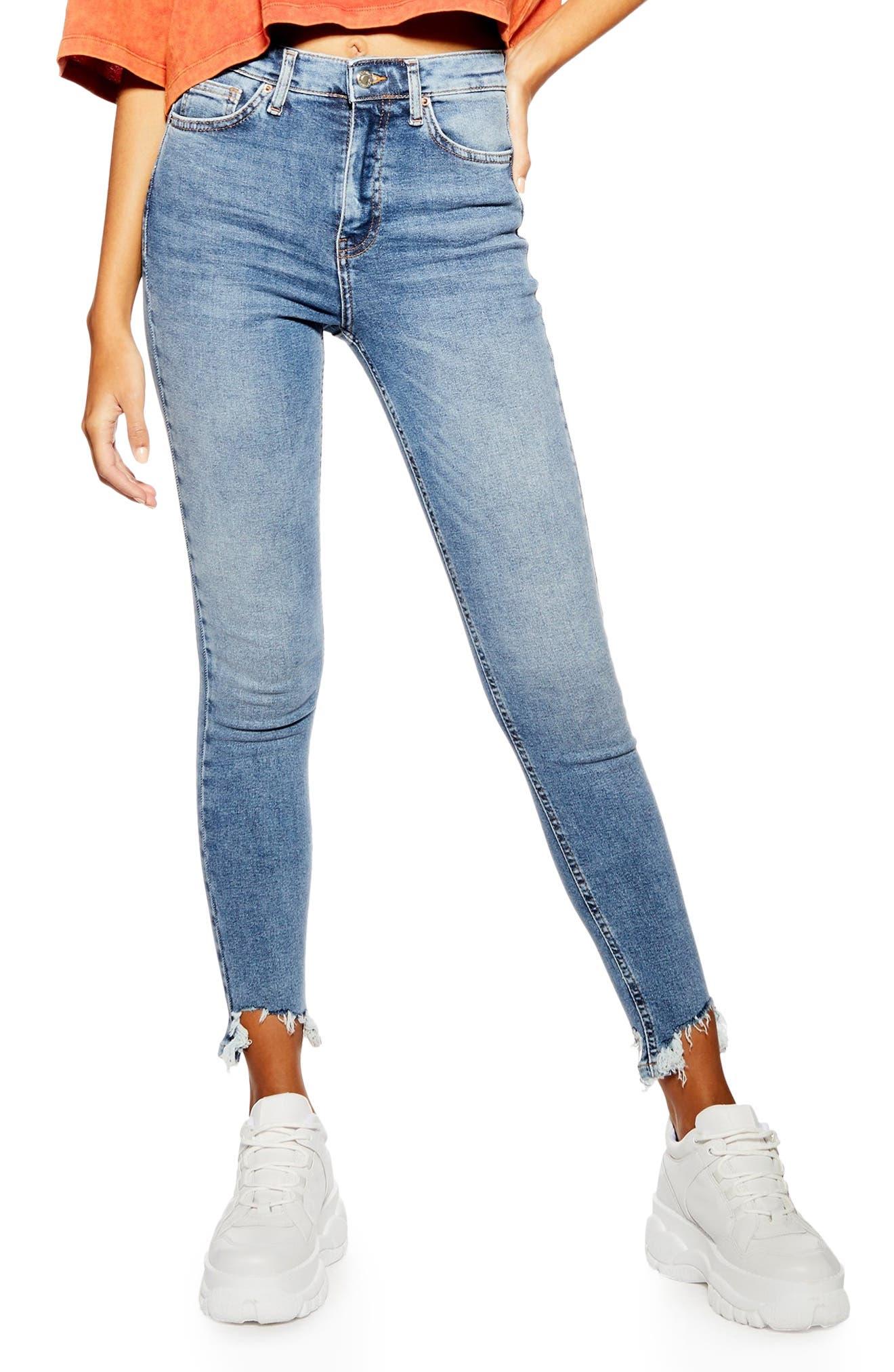 Topshop black raw hem hotsell jamie jeans