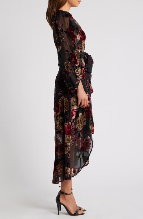Eliza J Floral Burnout Long Sleeve High-Low Cocktail Dress in Black | Lyst