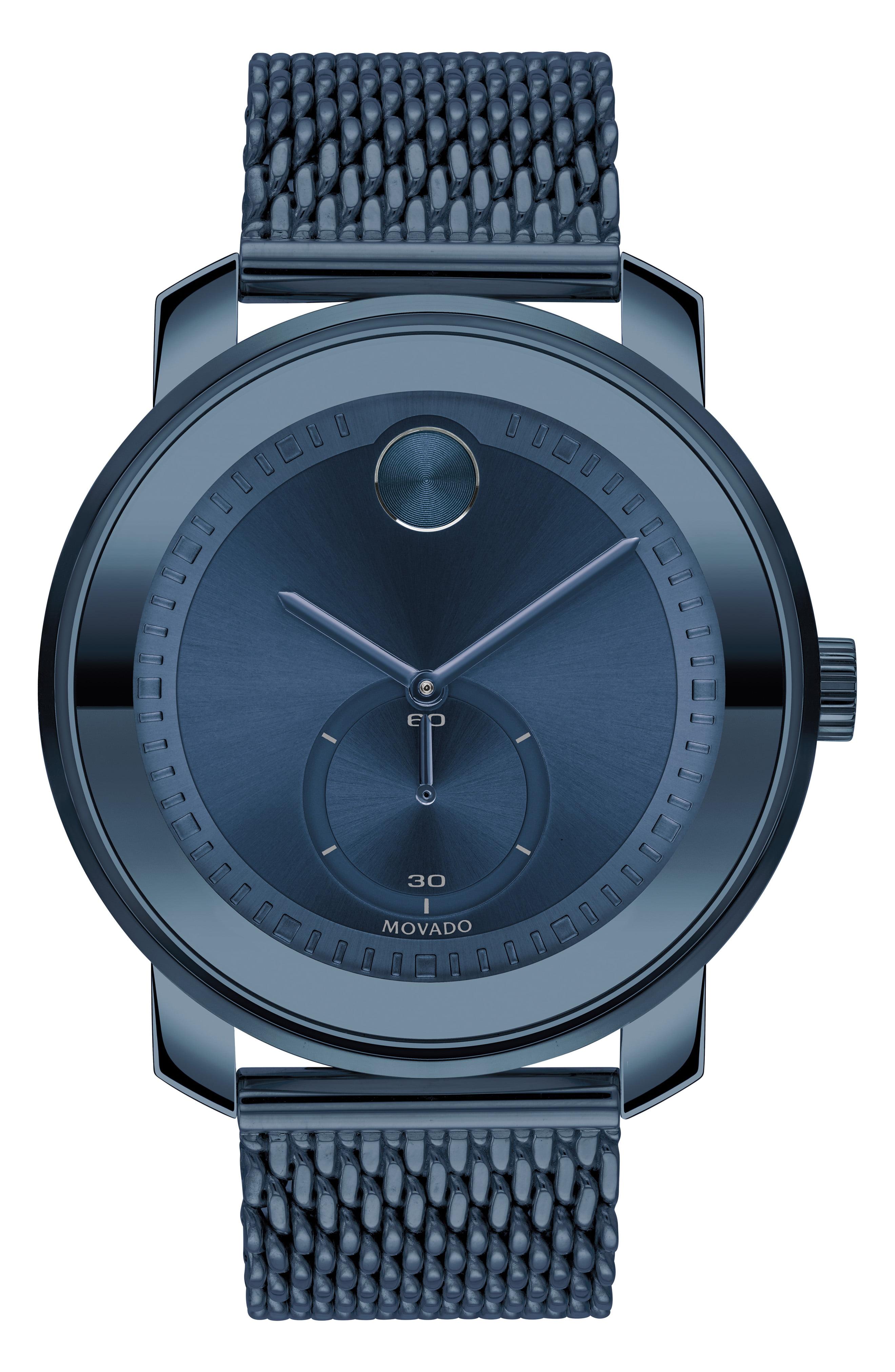 Movado Swiss Bold Blue Ionplated Stainless Steel Mesh Bracelet Watch