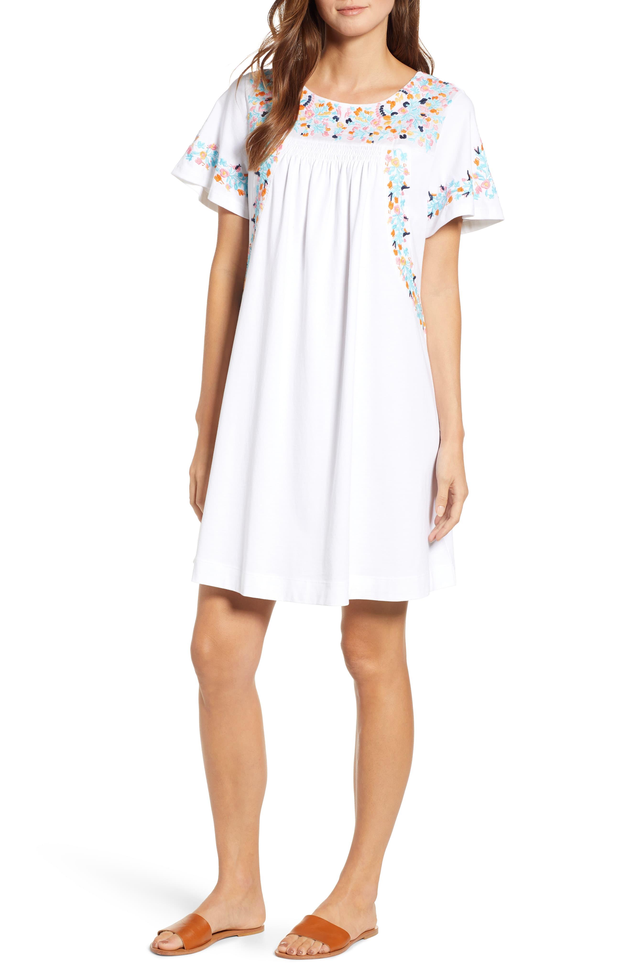 caslon embroidered cotton shift dress