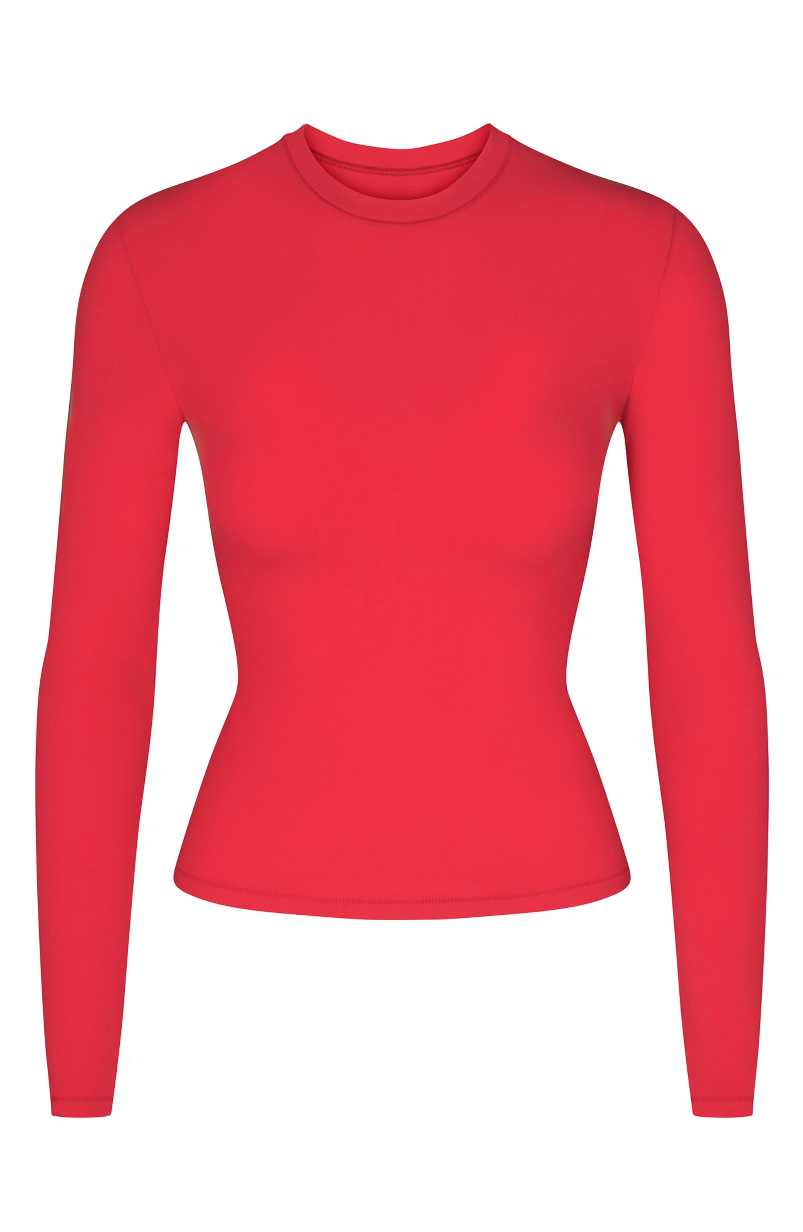 Skims Stretch Jersey Long Sleeve T-shirt in Red