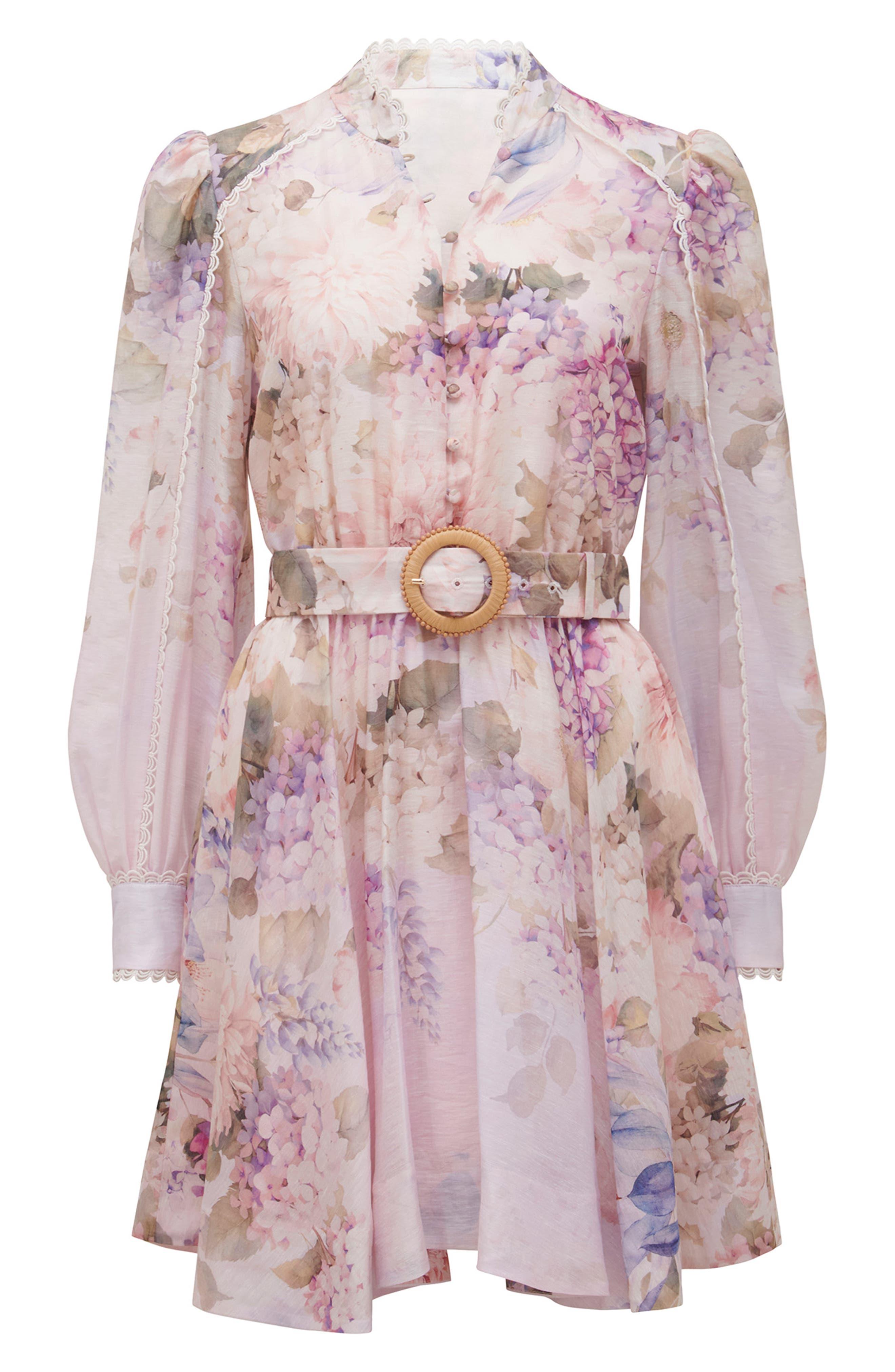 EVER NEW Vienna Lace Trim Belted Long Sleeve Shirtdress in