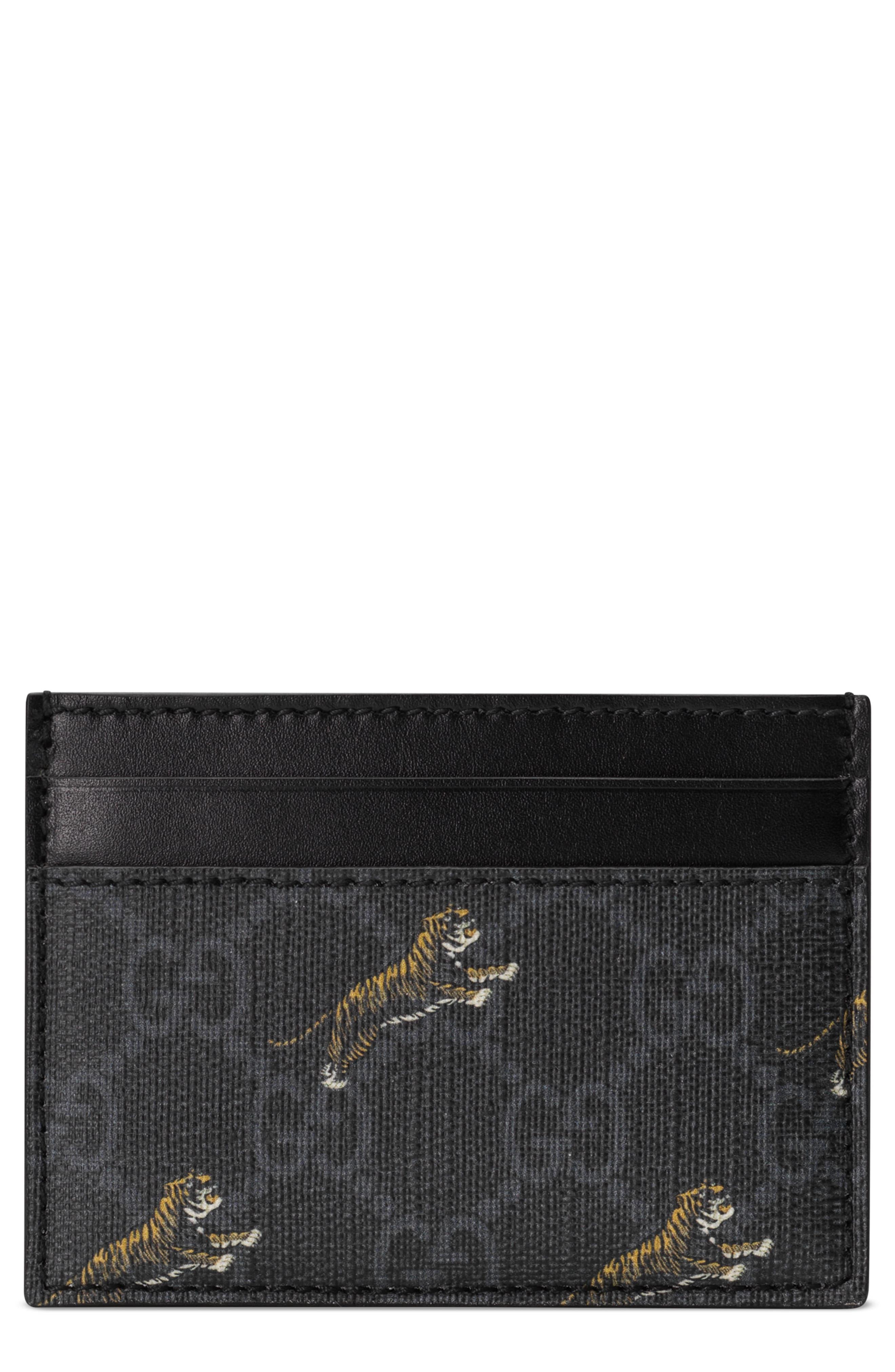 Card case with money clip in Black GG Canvas Leather