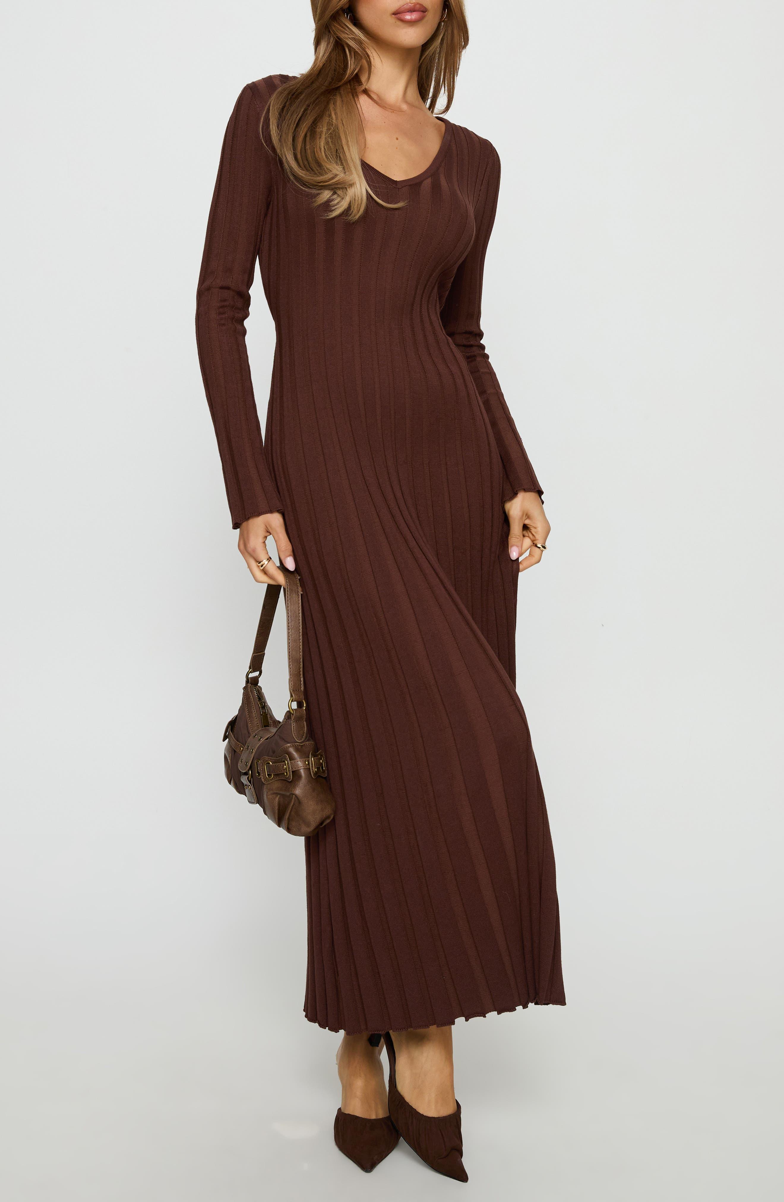 princess polly brown sweater dress Gratuita Long Sleeve Rib Maxi in dress is updated in