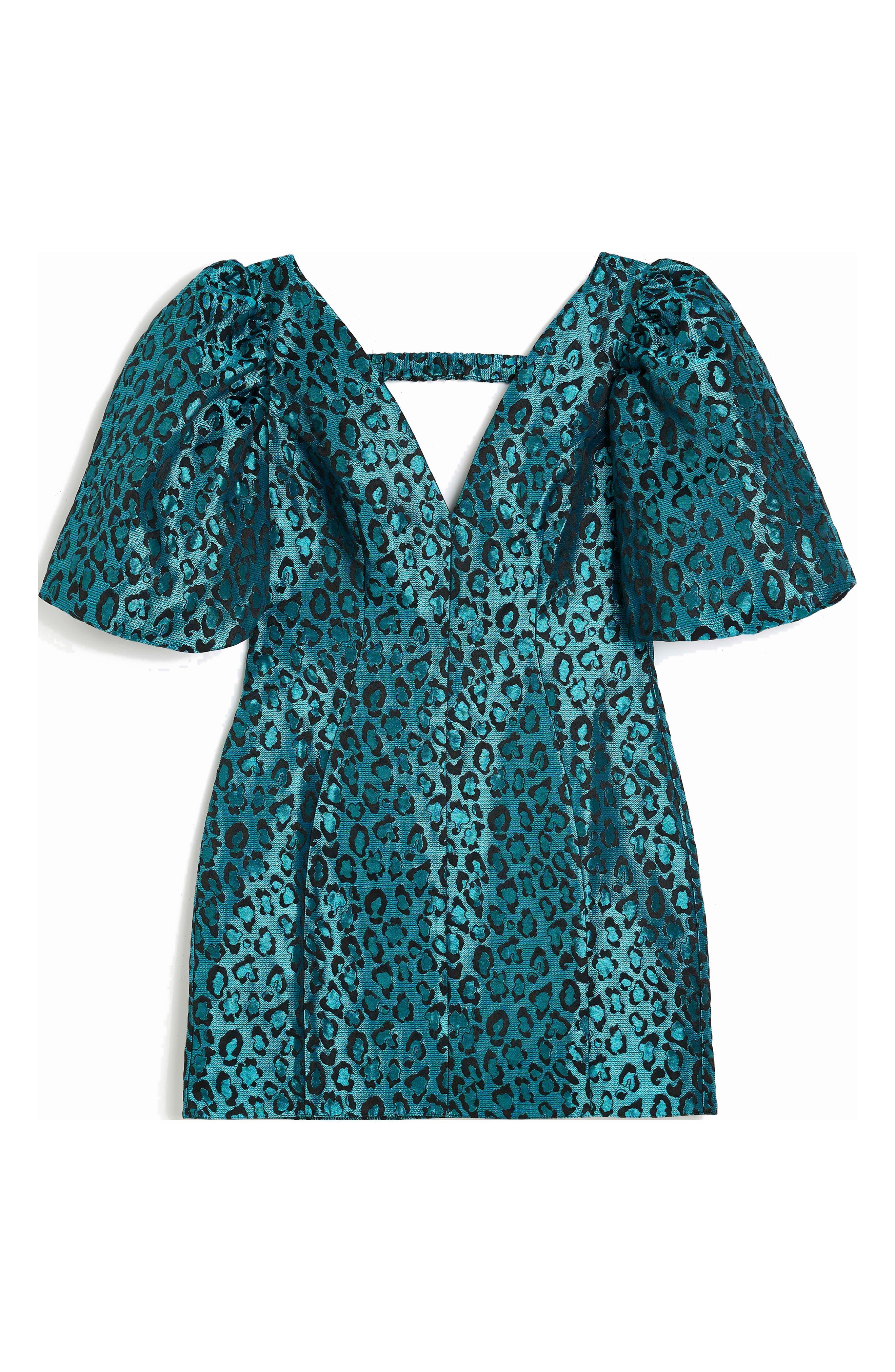 River Island Celia Leopard Jacquard Puff Sleeve Minidress in Blue | Lyst