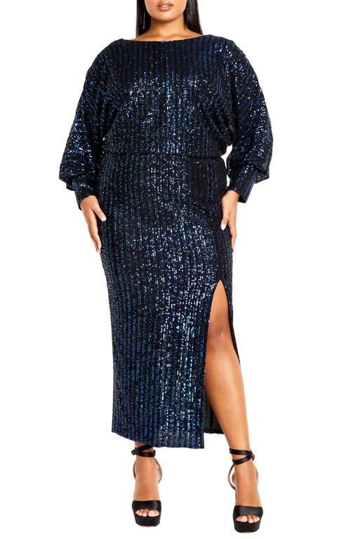city chic blue sequin dress City Chic Galilea Sequin Long Sleeve Gown in Blue