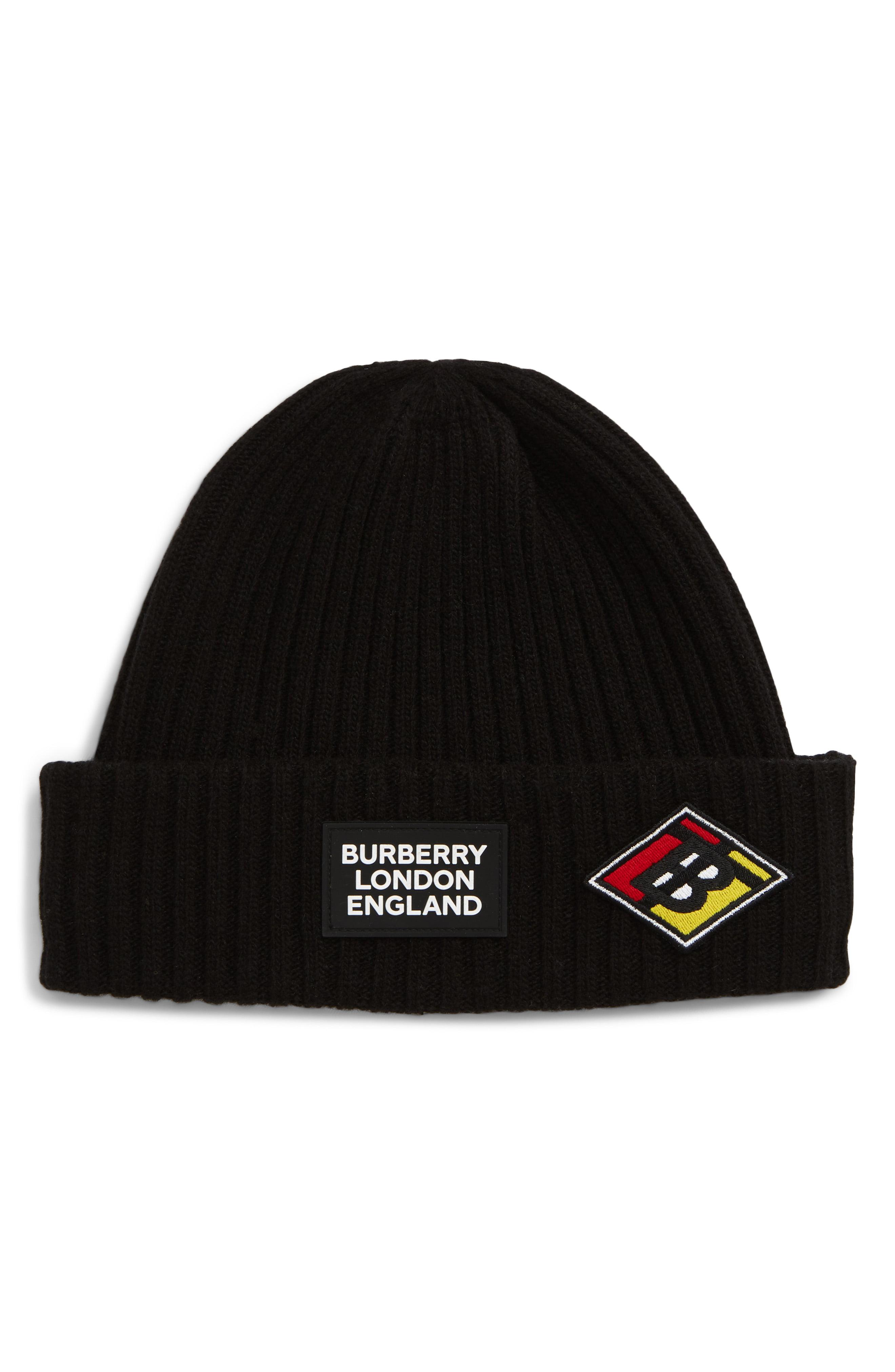 Burberry Graphic Logo Patch Beanie in Black for Men | Lyst