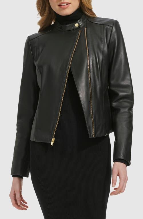 Cole Haan Band Collar Leather Moto Jacket in Black Lyst