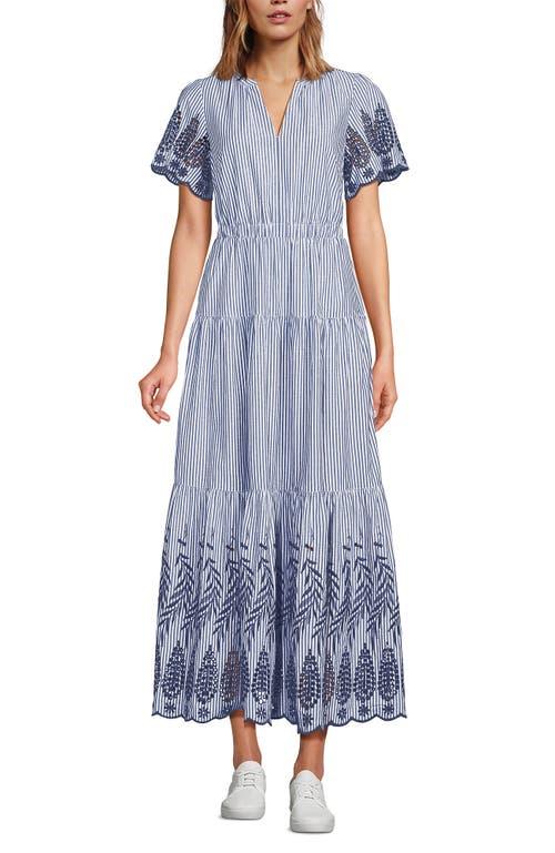 Lands' End Tiered Cotton Poplin Embroidered Maxi Dress in Blue | Lyst