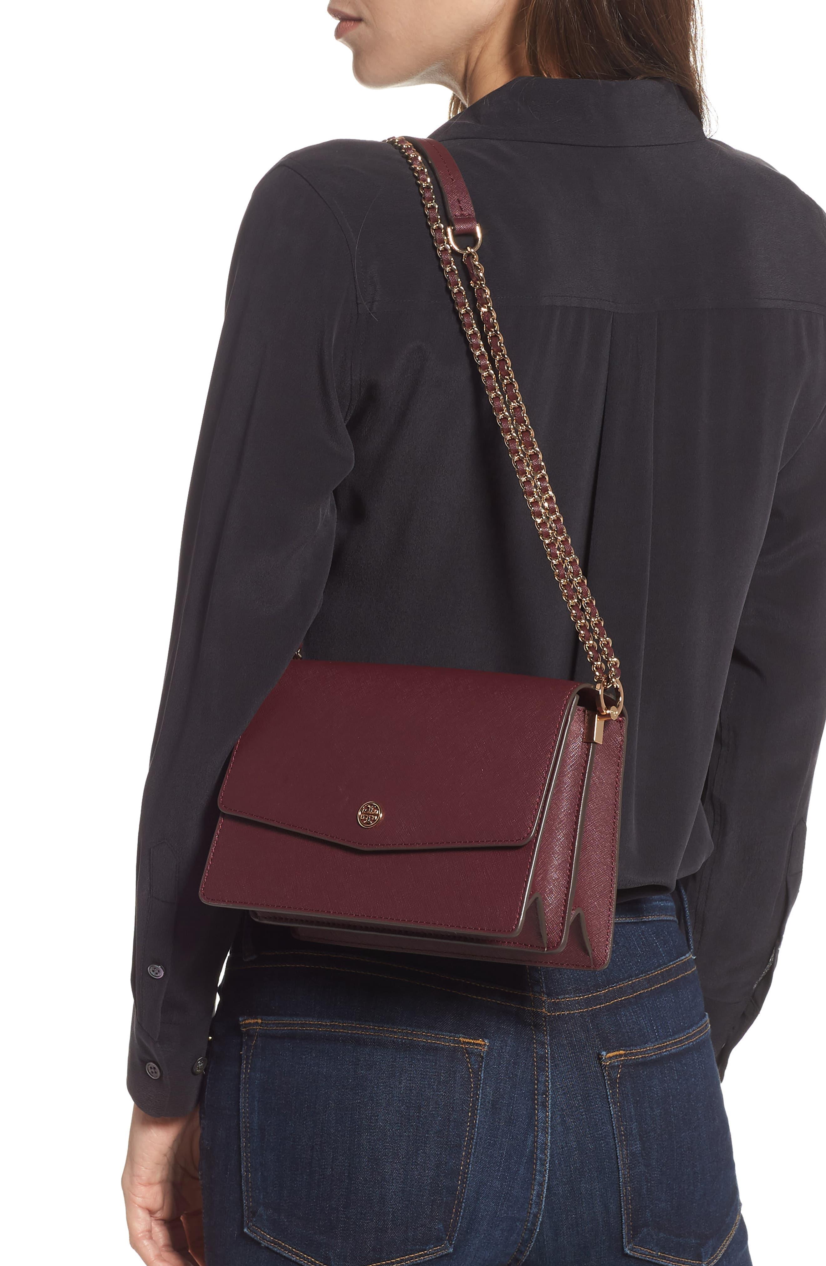 Tory Burch Robinson Leather Convertible Shoulder Bag in Burgundy (Black