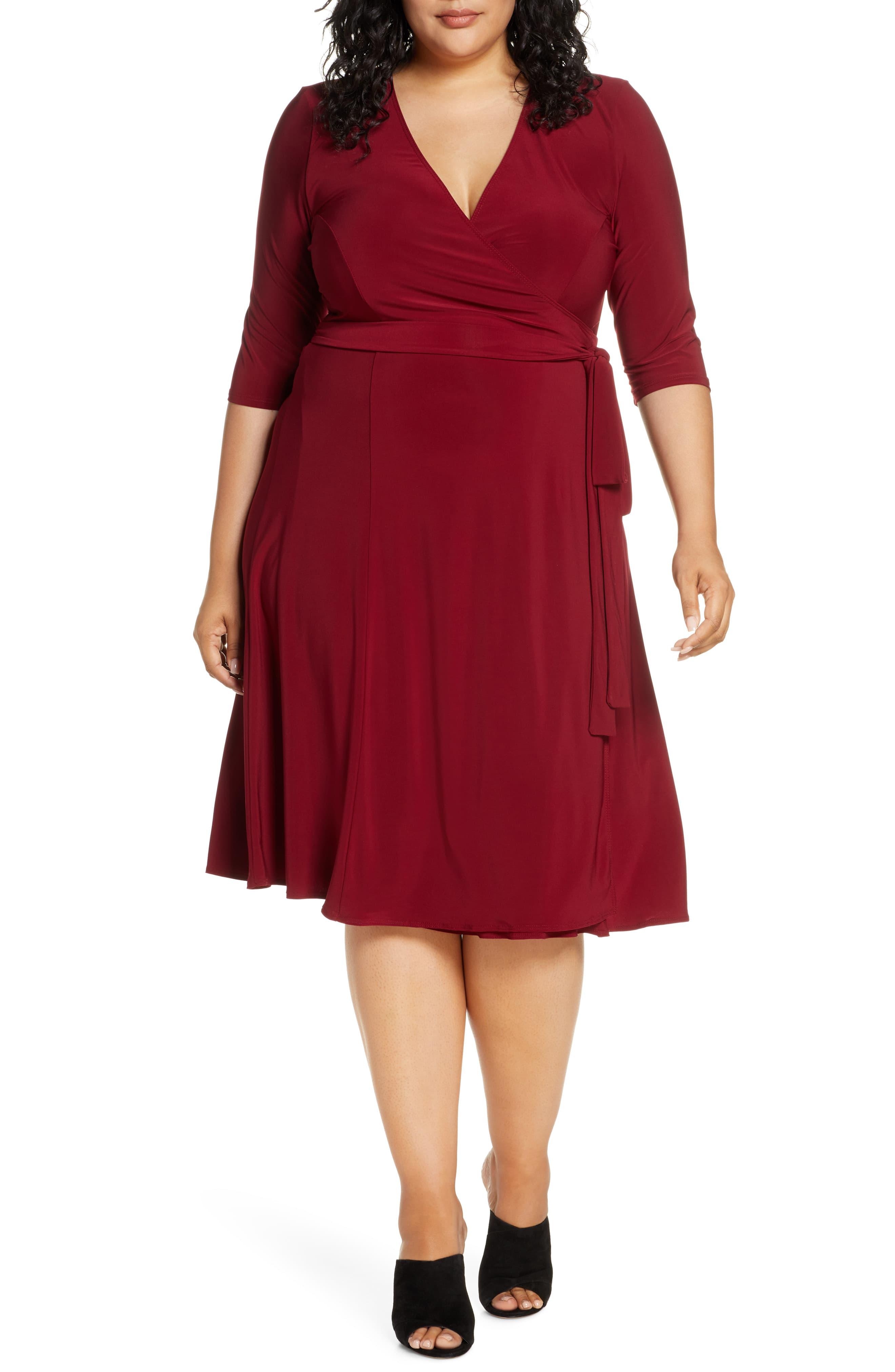 Kiyonna Essential Wrap Dress in Burgundy (Red) - Lyst