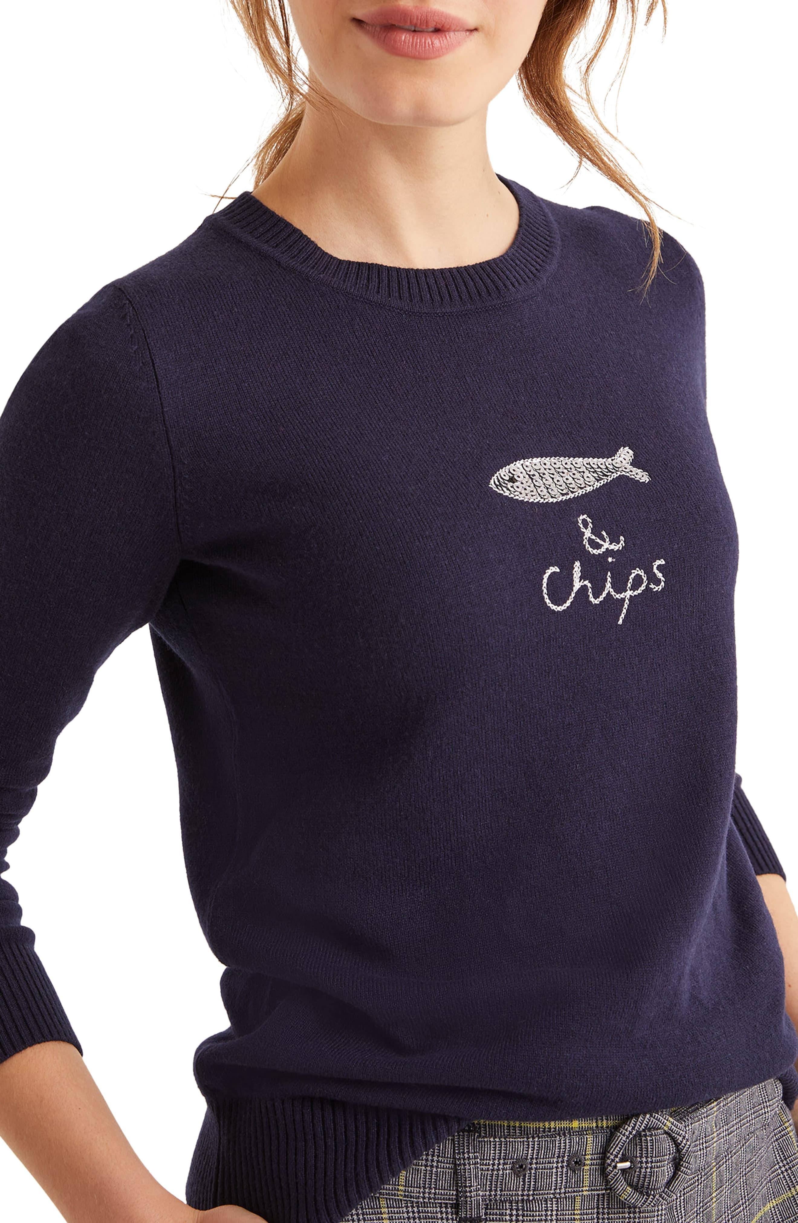 Boden fish and chips sweater Clearance