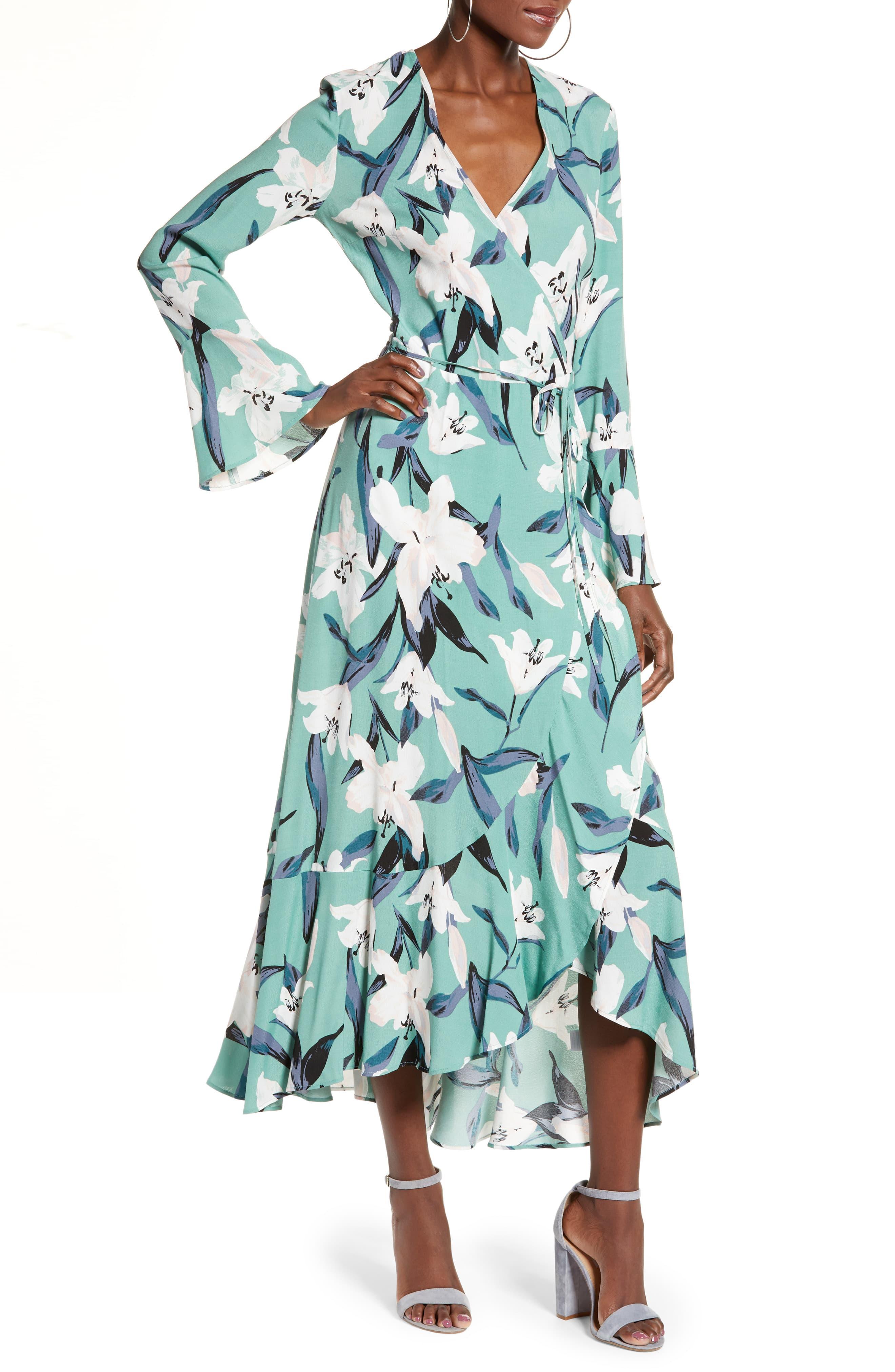 leith bell sleeve wrap midi dress
