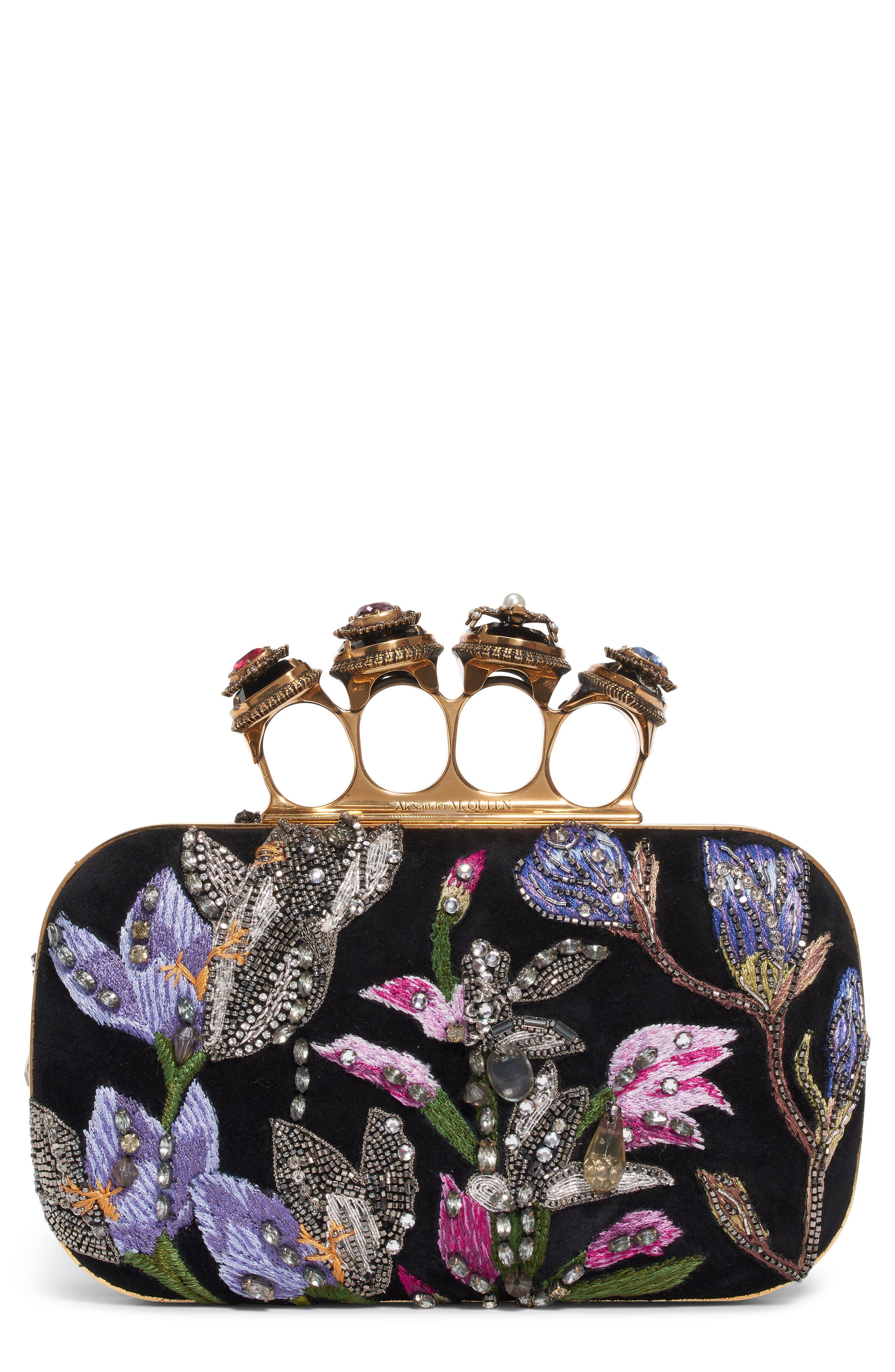 Alexander McQueen Suede Jeweled Butterfly Box Clutch Bag in Black