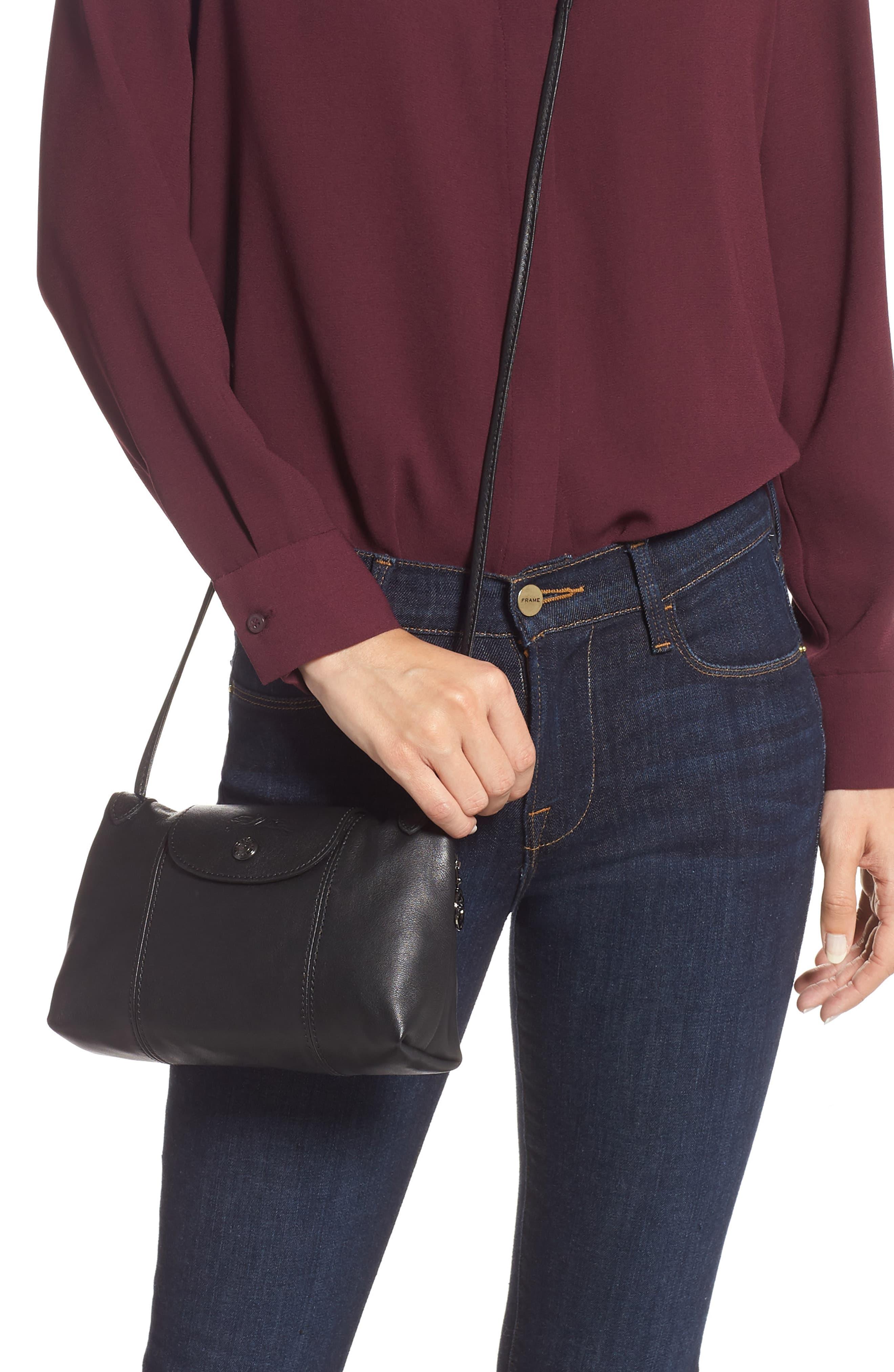 Longchamp Le Pliage Cuir Leather Crossbody Bag in Black Lyst