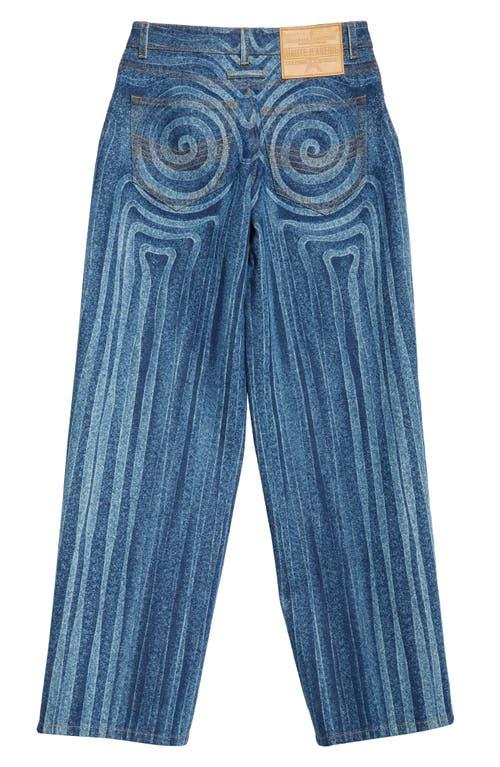 Jean Paul Gaultier Spiral Print Straight Leg Jeans in Blue