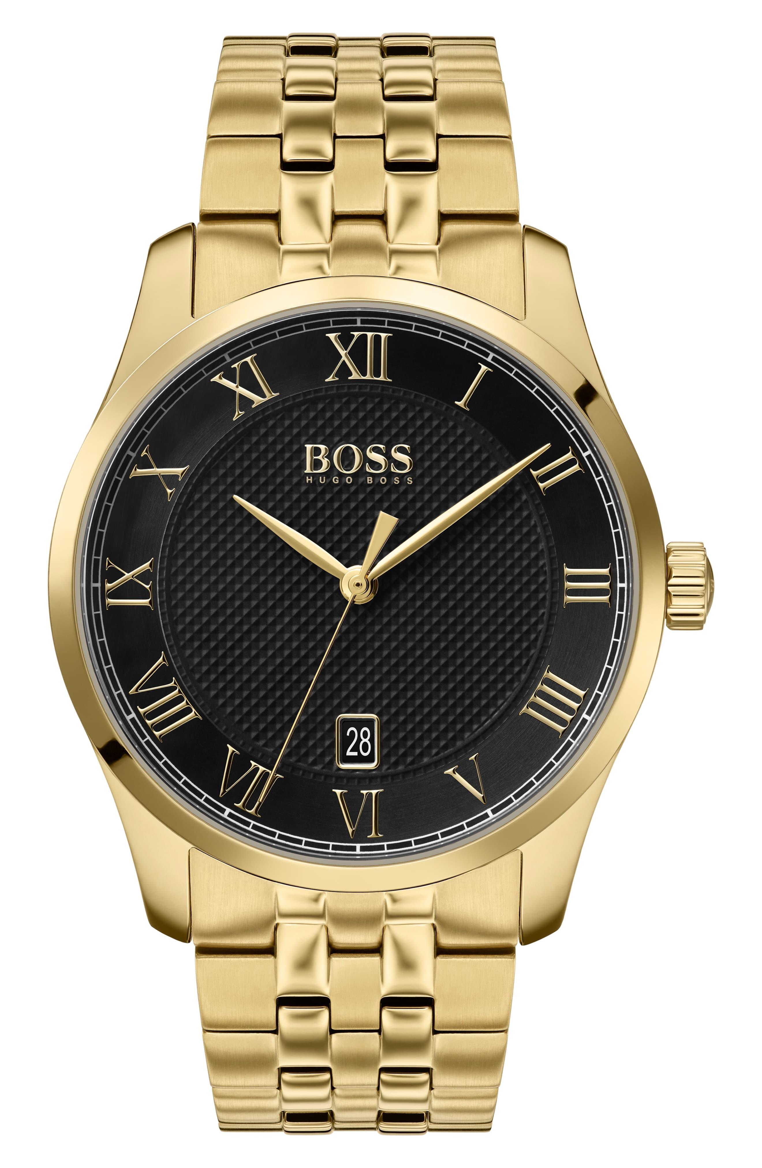 gold and black hugo boss watch