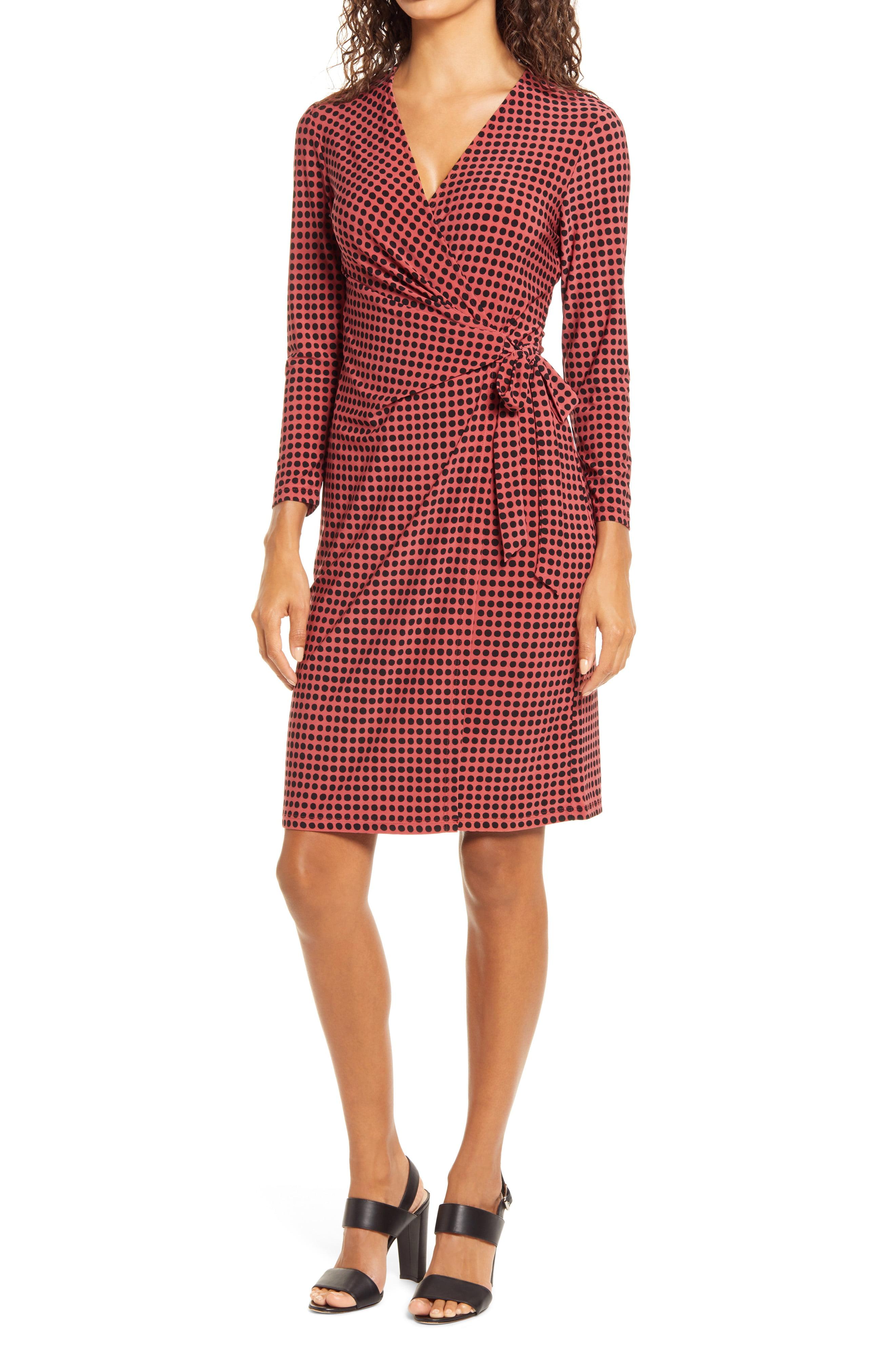 Anne Klein Pearly Dot Long Sleeve Wrap Dress in Red Lyst